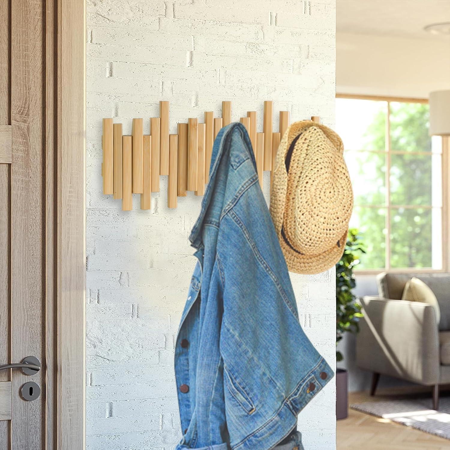 Perchero de Abrigos MinBoo de Bambú con 4 Ganchos Plegables