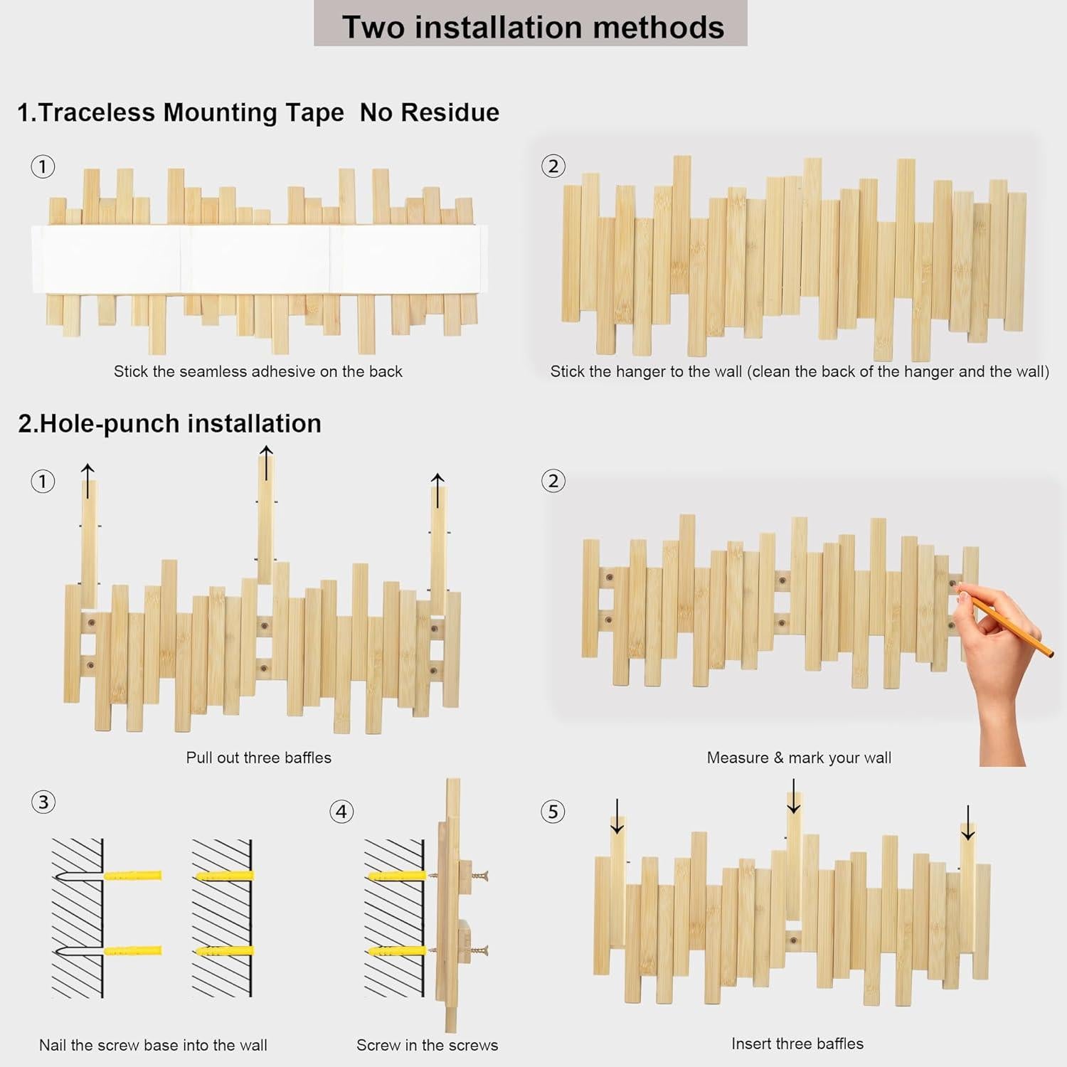 Perchero de Abrigos MinBoo de Bambú con 4 Ganchos Plegables