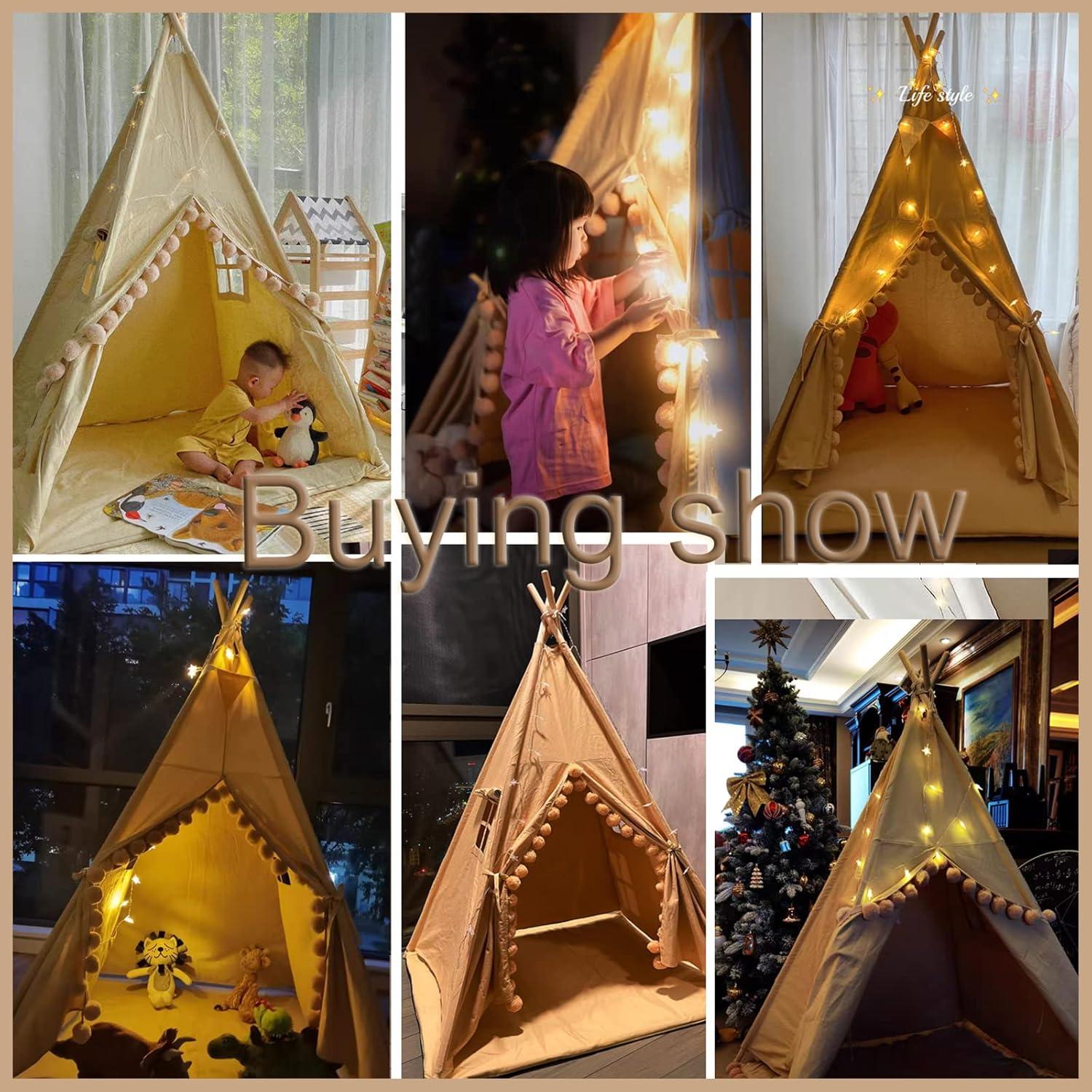 Tienda Teepee para Niños Khaki con Alfombra y Luz Estrella