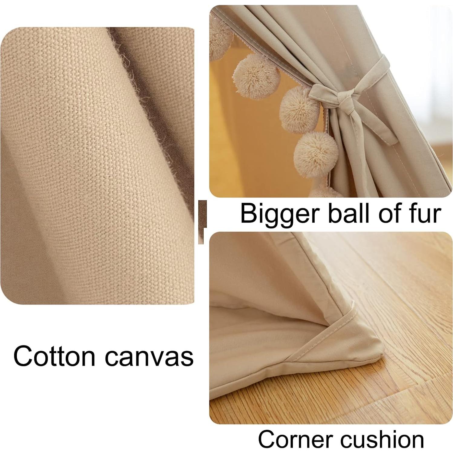 Tienda Teepee para Niños Khaki con Alfombra y Luz Estrella