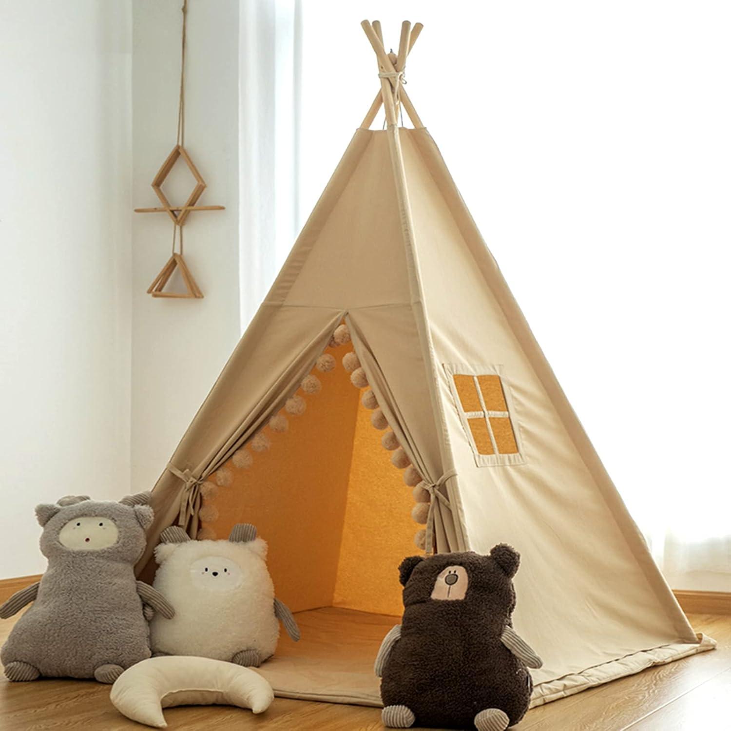 Tienda Teepee para Niños Khaki con Alfombra y Luz Estrella