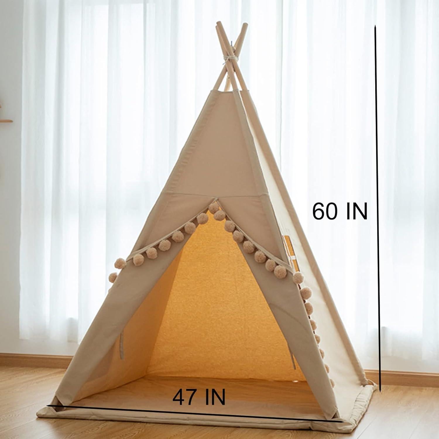 Tienda Teepee para Niños Khaki con Alfombra y Luz Estrella