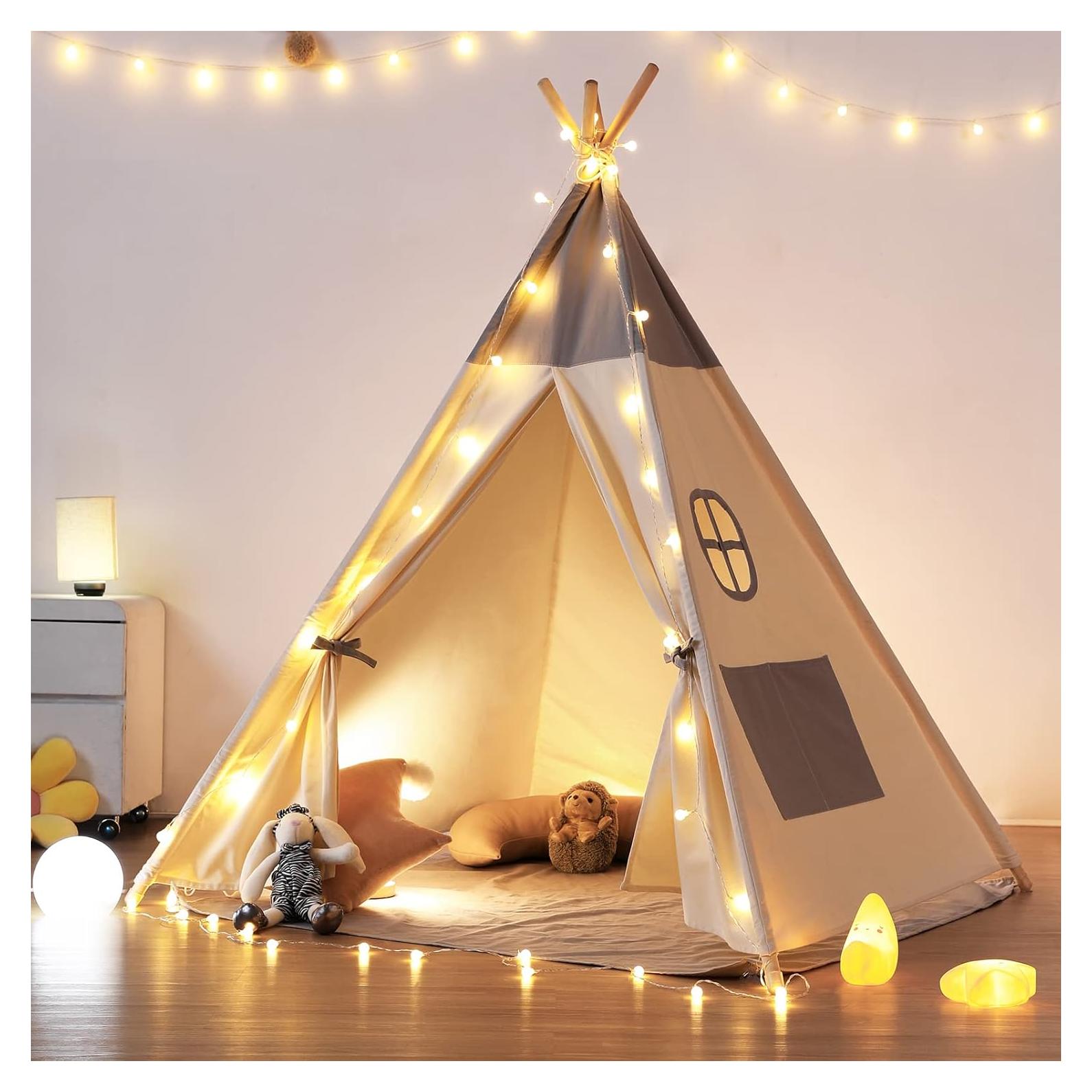 Tienda Teepee para Niños Besrey con Luz y Alfombra Algodón
