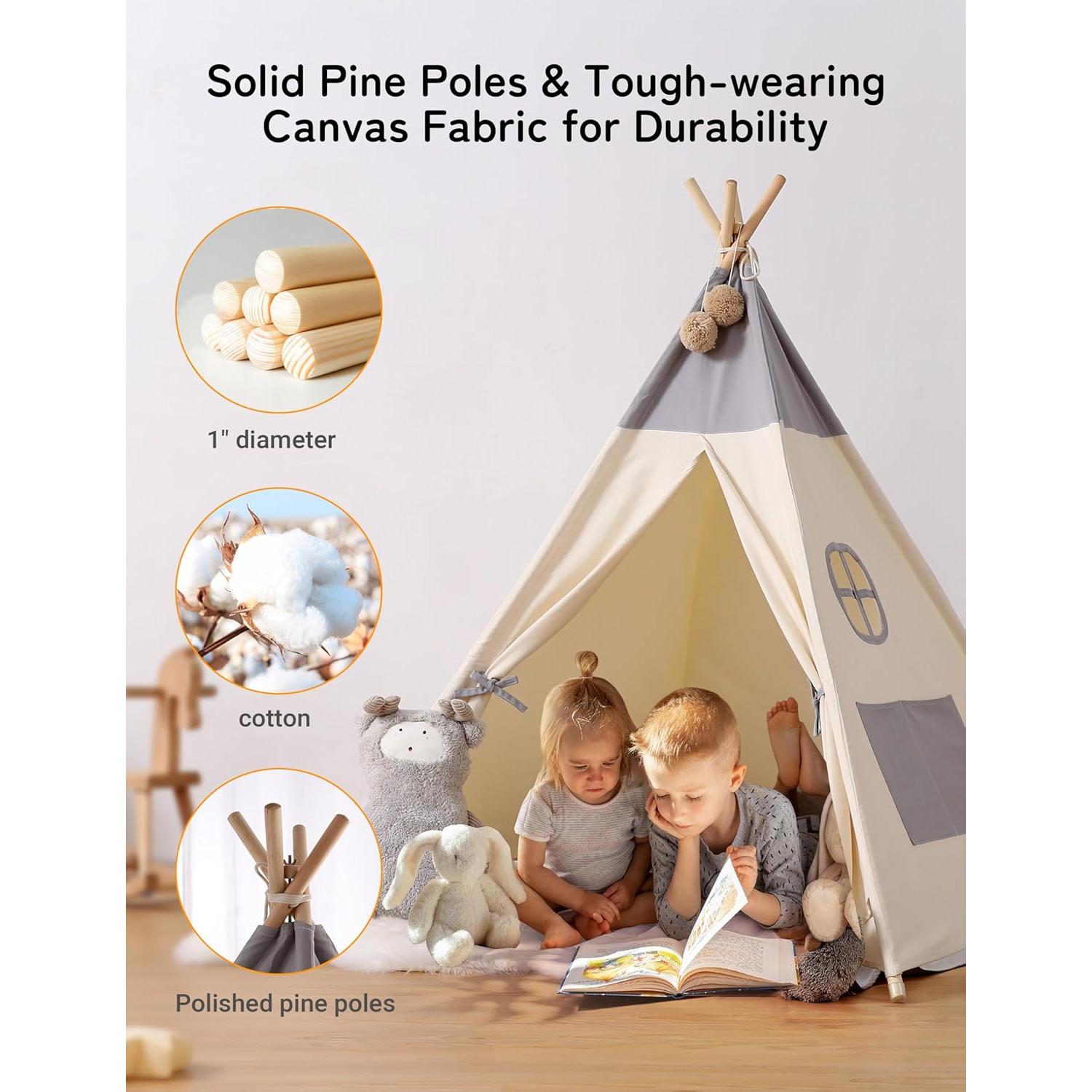 Tienda Teepee para Niños Besrey con Luz y Alfombra Algodón