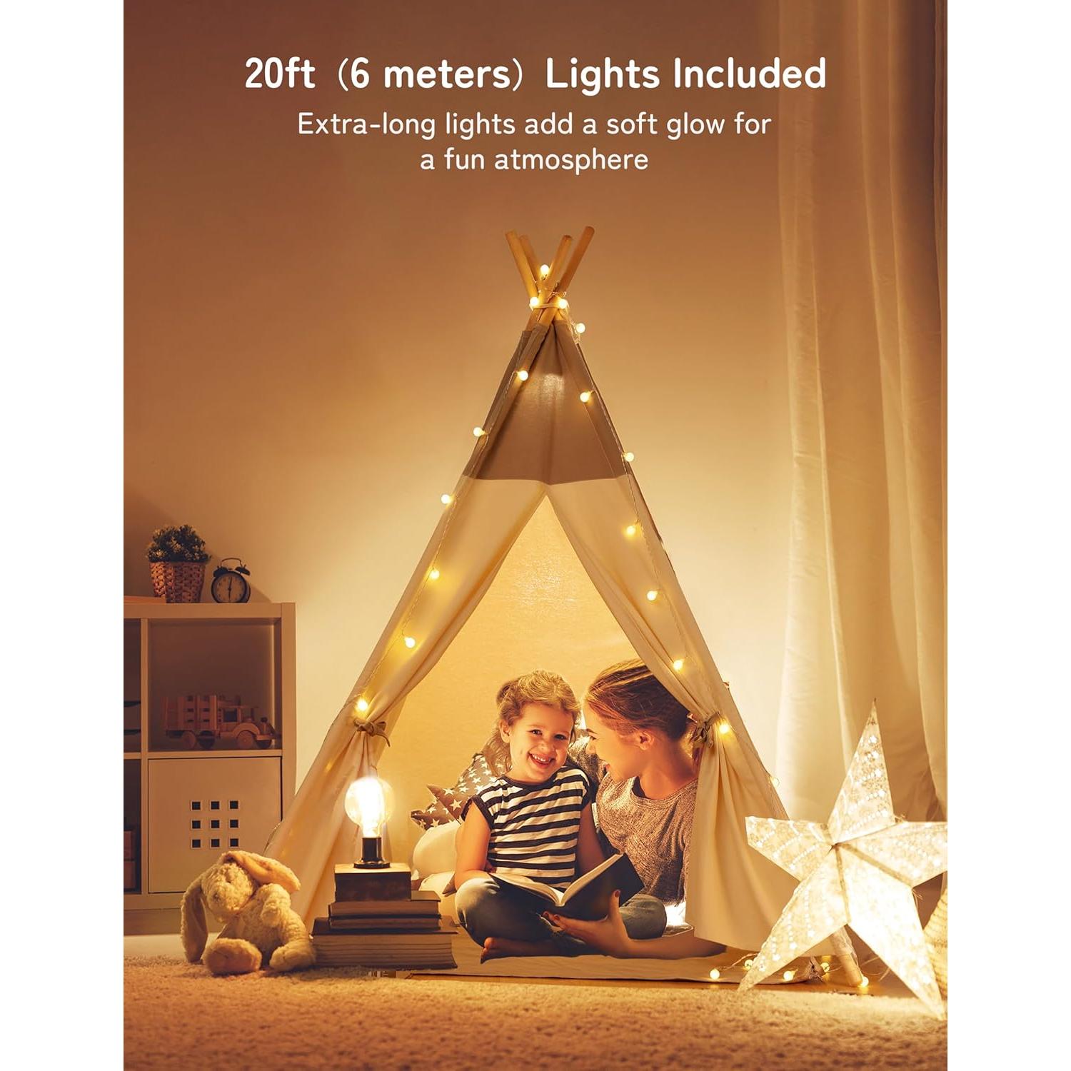 Tienda Teepee para Niños Besrey con Luz y Alfombra Algodón