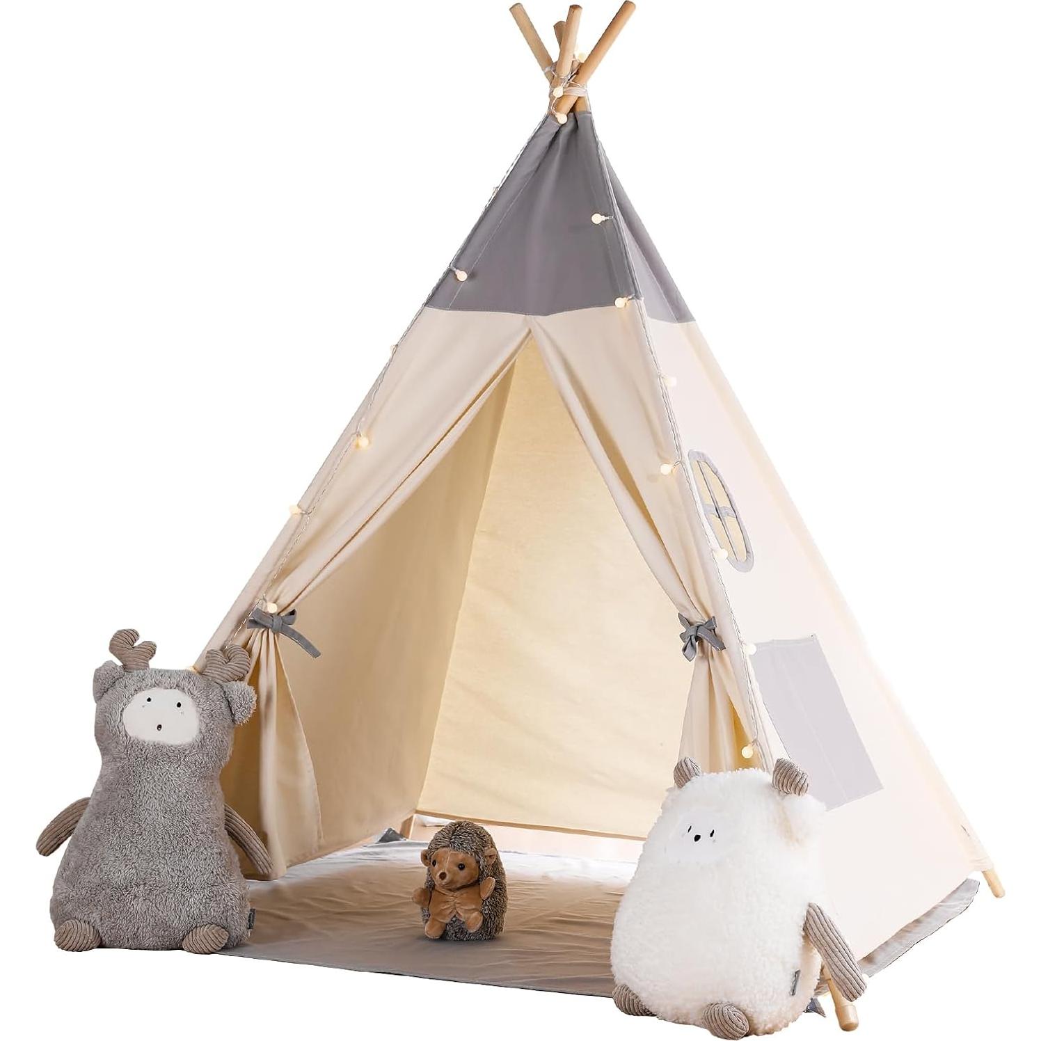 Tienda Teepee para Niños Besrey con Luz y Alfombra Algodón