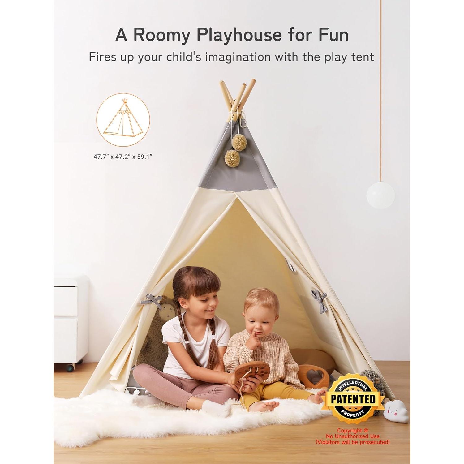 Tienda Teepee para Niños Besrey con Luz y Alfombra Algodón