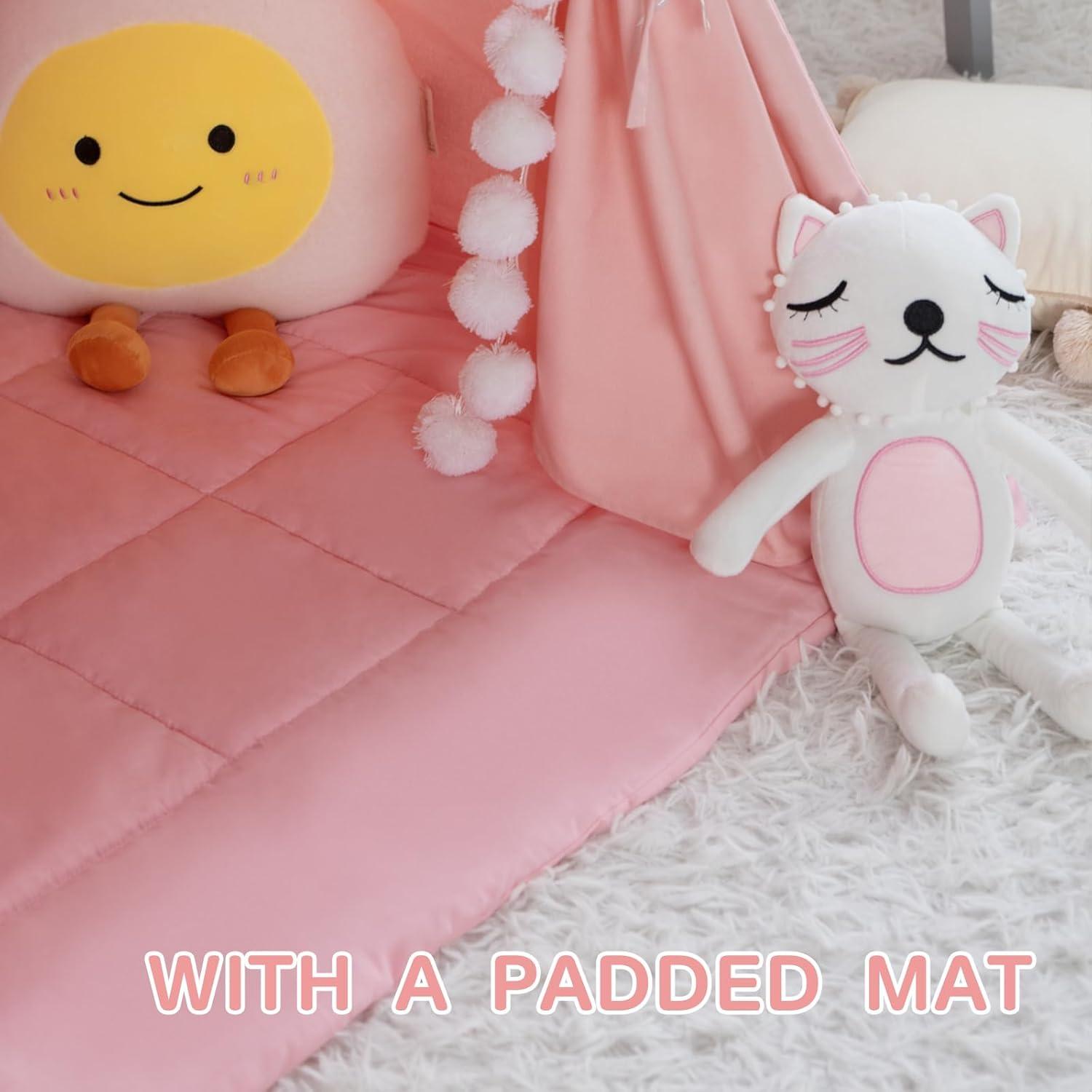 Tienda Teepee para Niños WIRHAO con Alfombra Acolchada Rosa