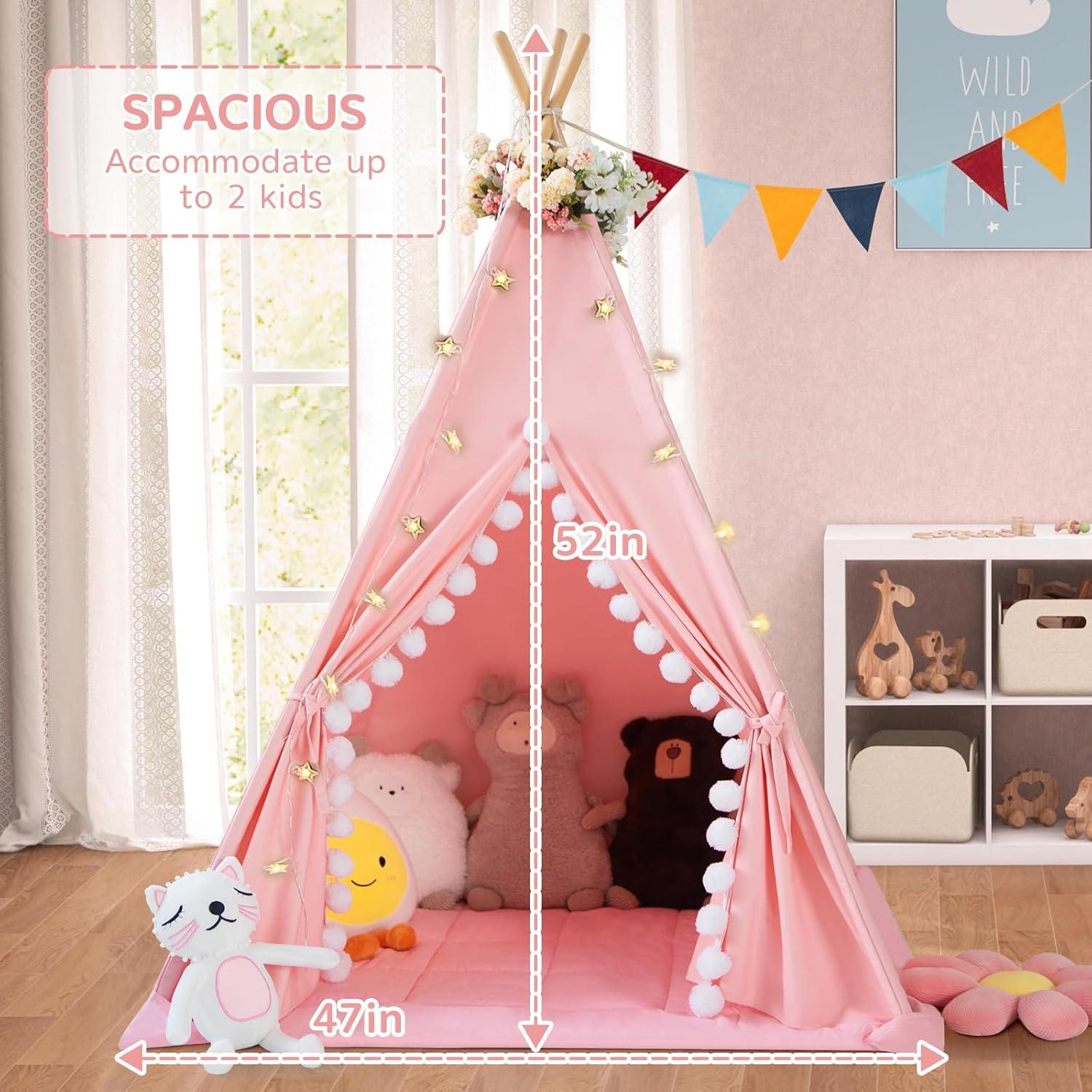 Tienda Teepee para Niños WIRHAO con Alfombra Acolchada Rosa