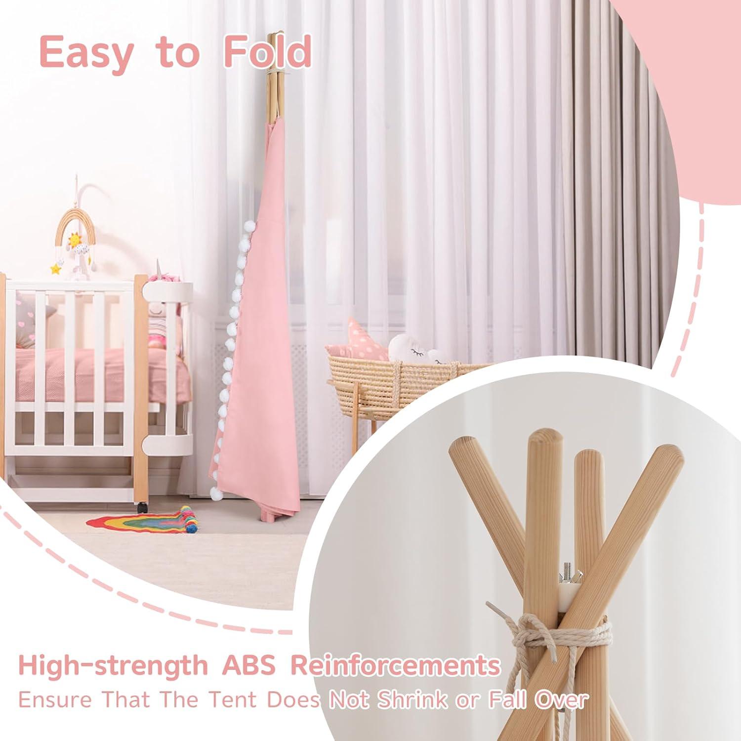 Tienda Teepee para Niños WIRHAO con Alfombra Acolchada Rosa