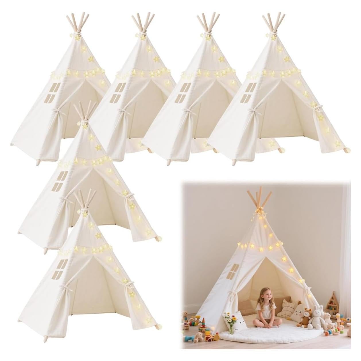 Paquete de 6 Tiendas Teepee Colapsables para Niños con Luces