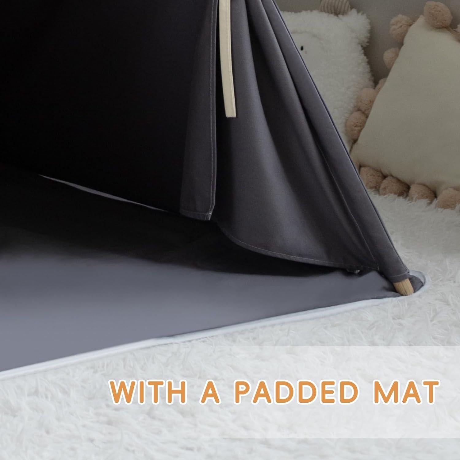 Tienda Teepee para Niños Beige Gris 100% Algodón con Alfombra