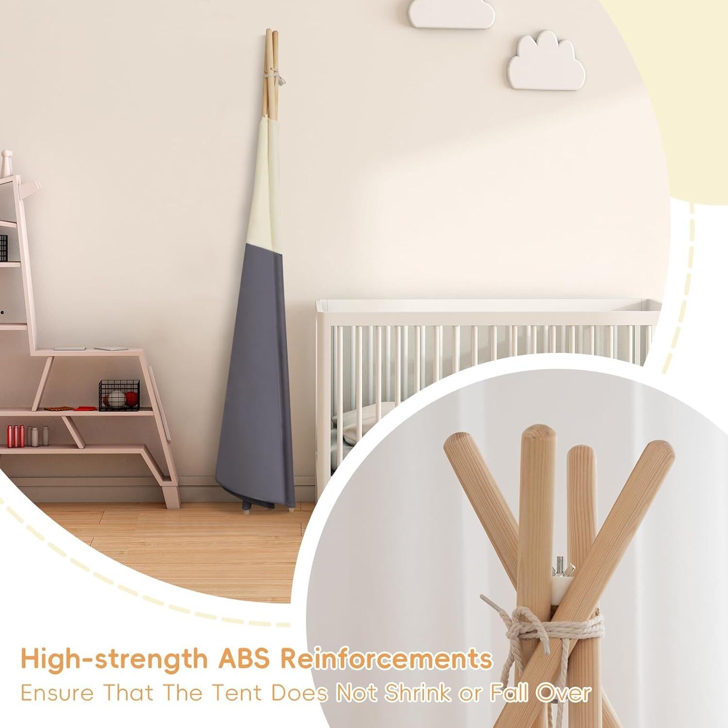 Tienda Teepee para Niños Beige Gris 100% Algodón con Alfombra