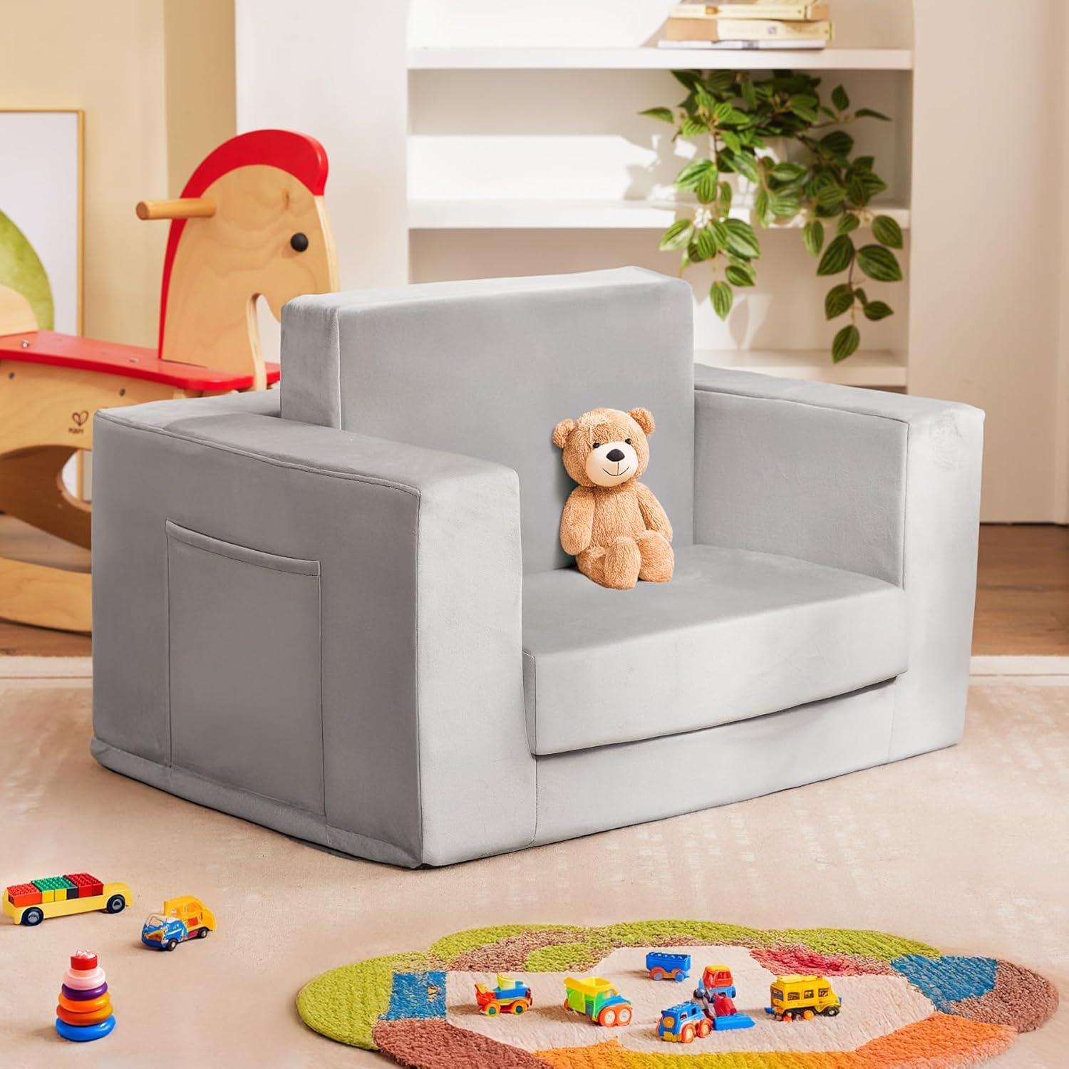 Sofá Convertible para Niños Zorvoxz Gris 2-en-1