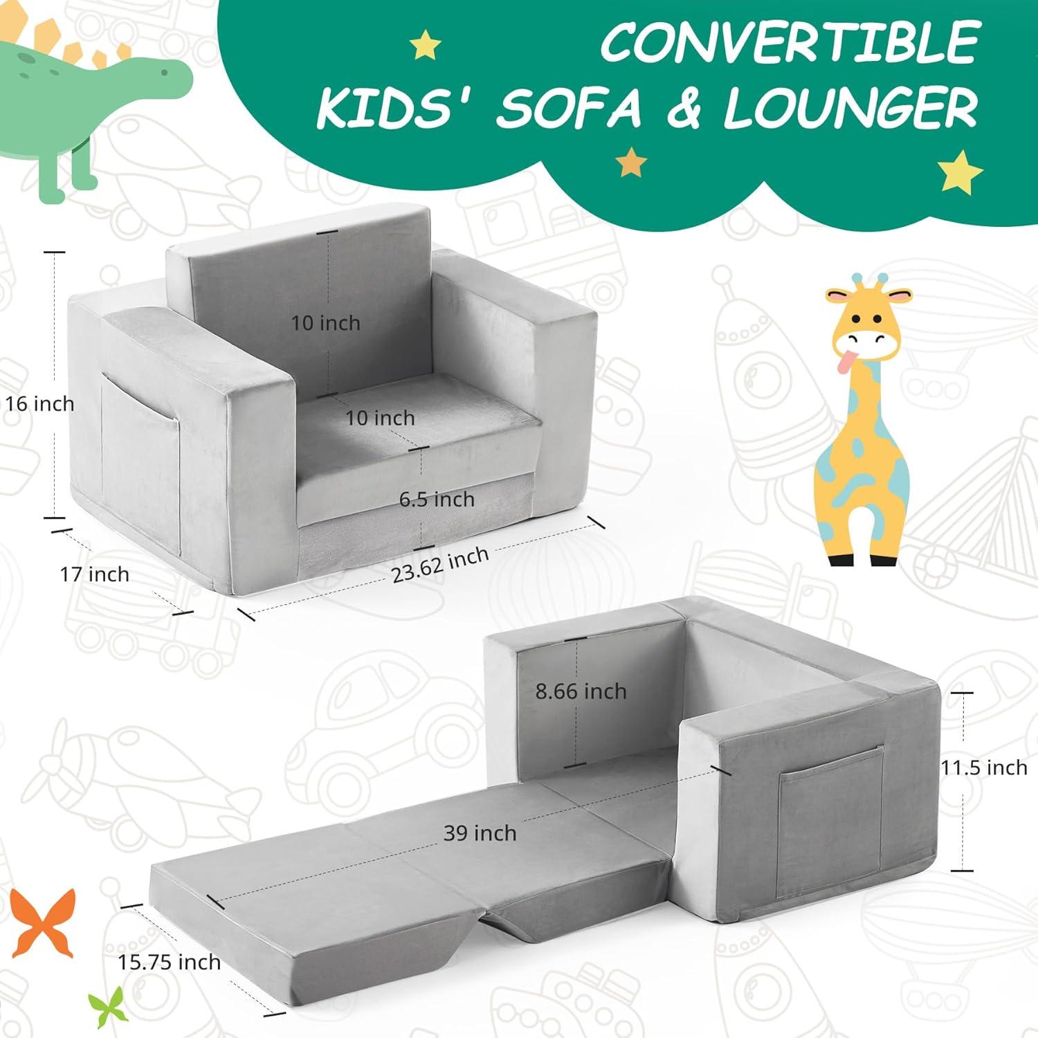 Sofá Convertible para Niños Zorvoxz Gris 2-en-1