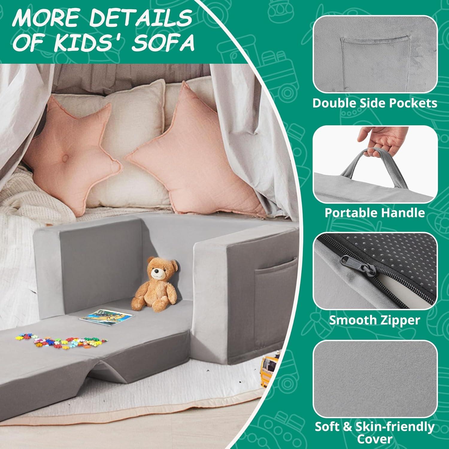 Sofá Convertible para Niños Zorvoxz Gris 2-en-1