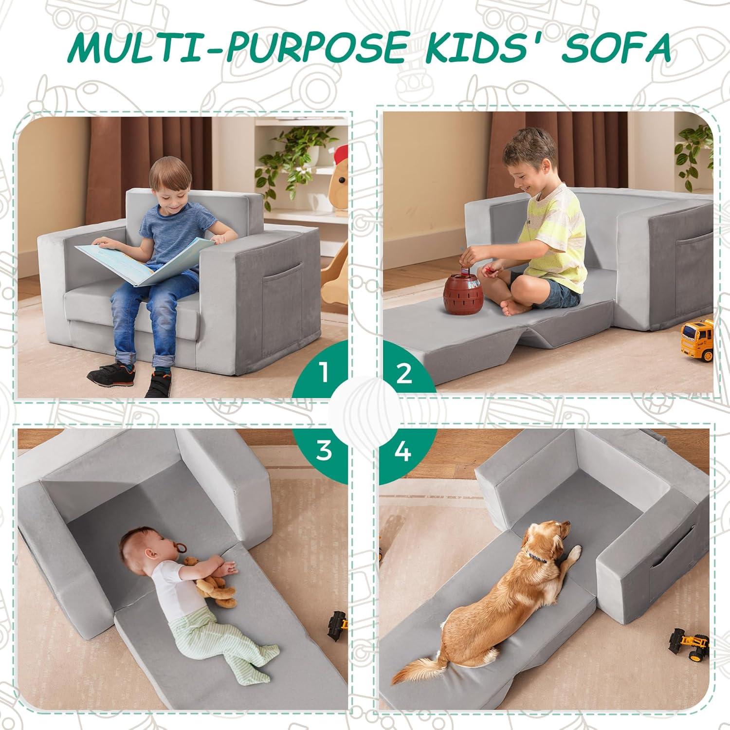 Sofá Convertible para Niños Zorvoxz Gris 2-en-1