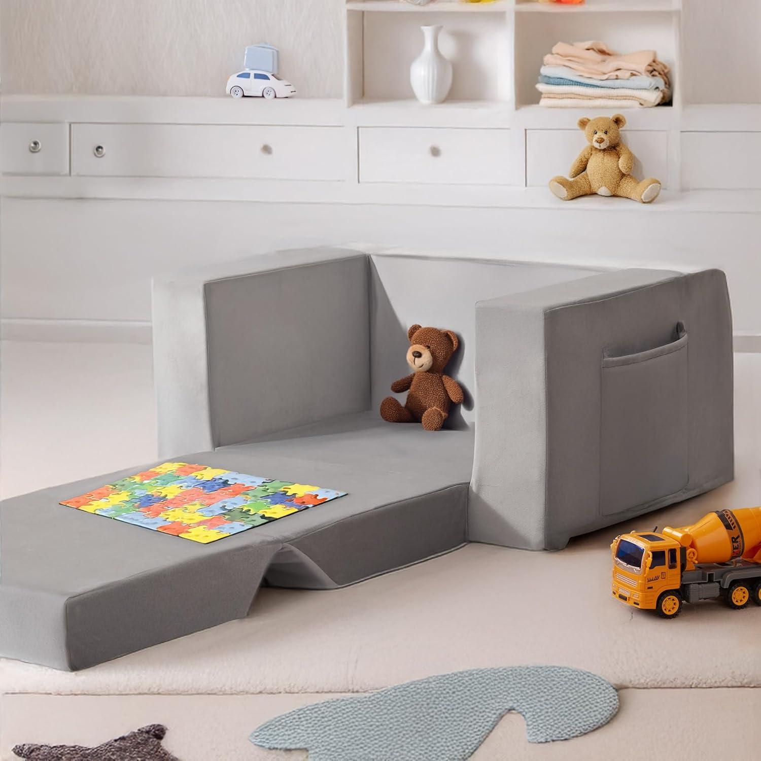 Sofá Convertible para Niños Zorvoxz Gris 2-en-1