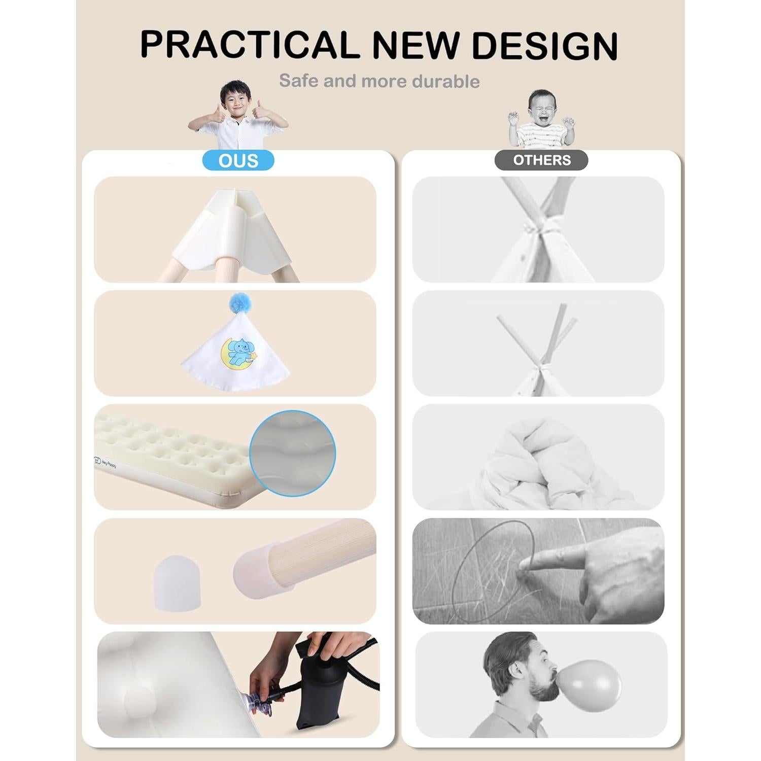 Tienda Tipi para Niños Heypappy con Colchón Inflable y Luces