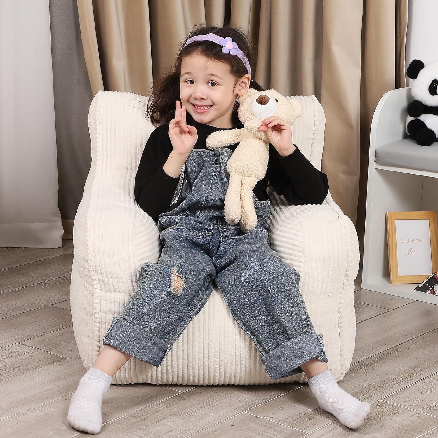 Silla Puff para Niños MOMCAYWEX Beige con Oso de Peluche