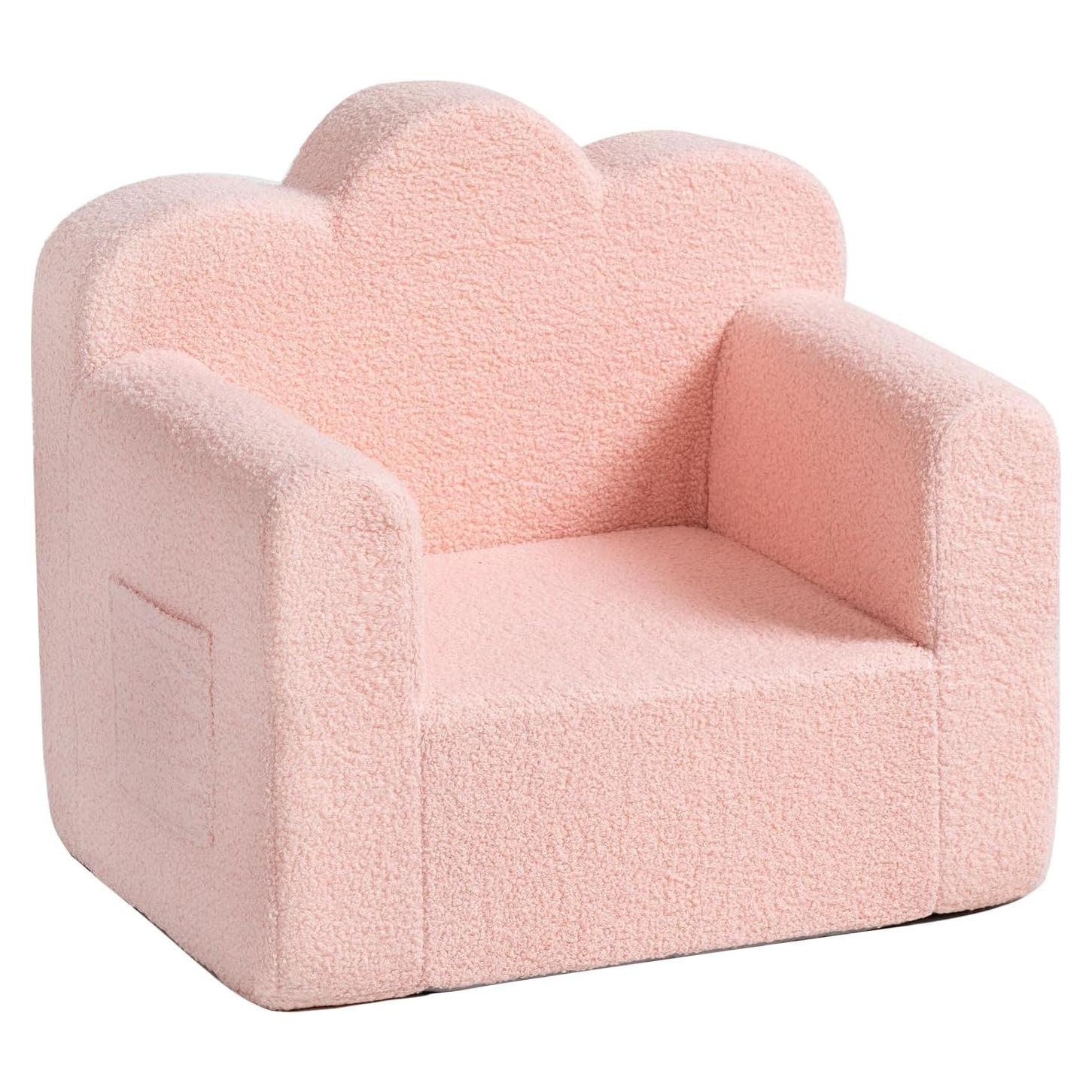 Sofá Infantil Tiita Rosa Sherpa, Sillón Plegable 47x57cm