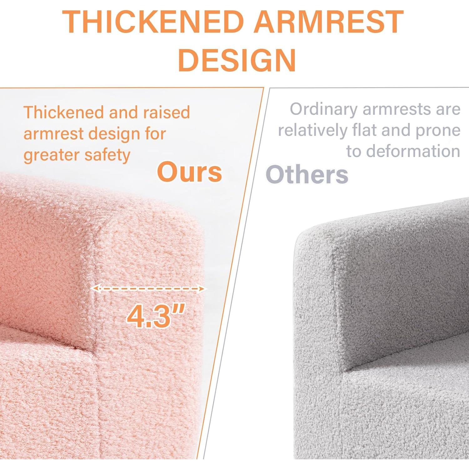 Sofá Infantil Tiita Rosa Sherpa, Sillón Plegable 47x57cm