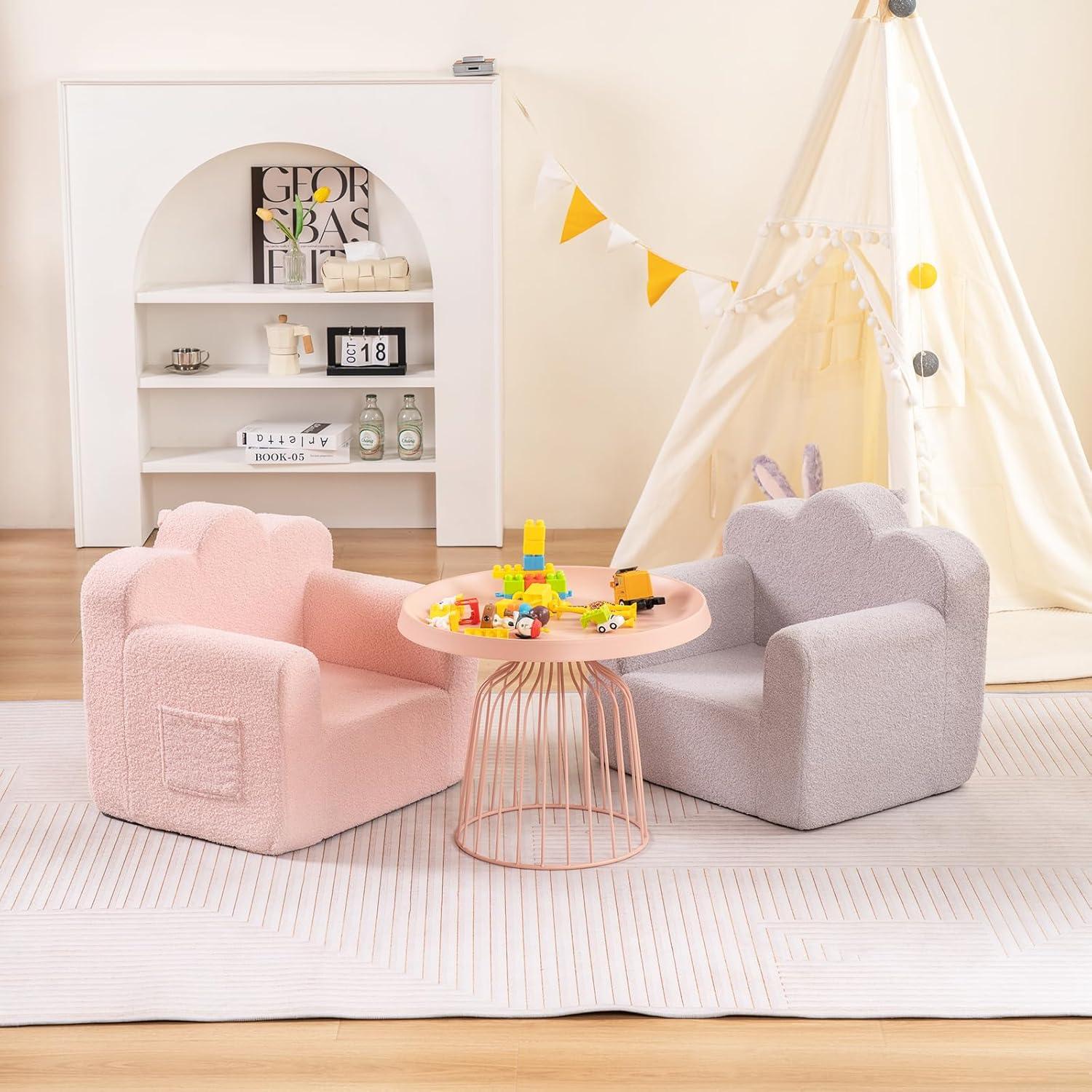 Sofá Infantil Tiita Rosa Sherpa, Sillón Plegable 47x57cm