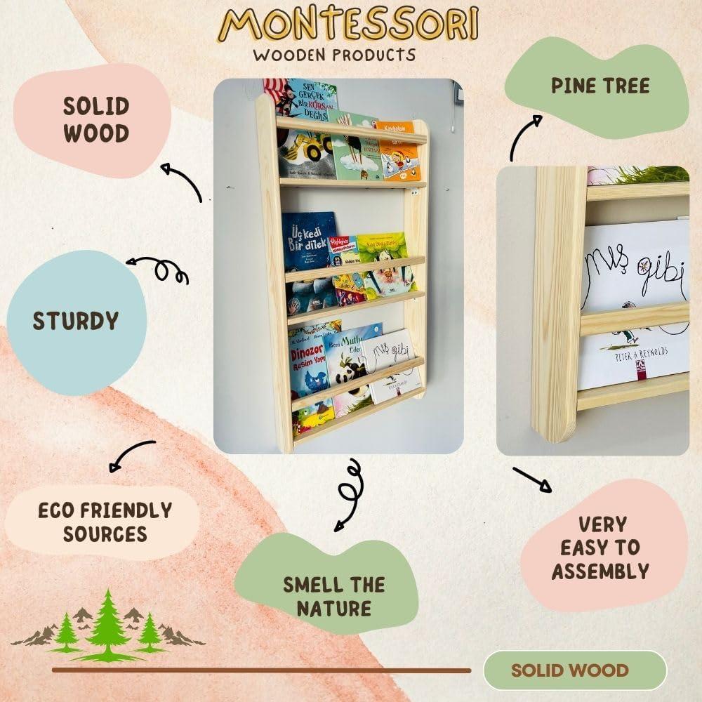 Estantería Montessori de Madera Natural Hecha a Mano 3 Niveles