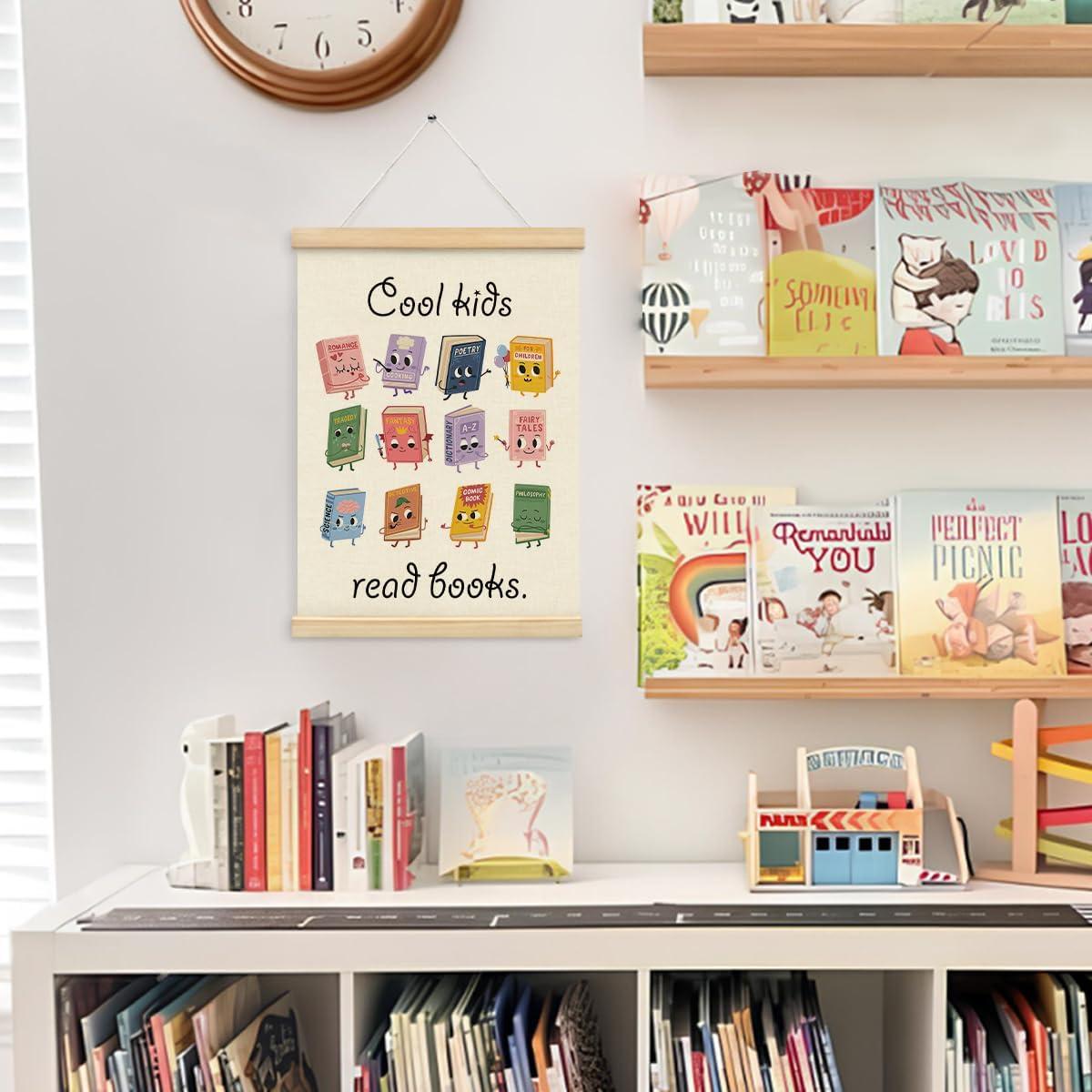 Cartel de Pared Cool Kids Read Books con Colgador de Madera 30x40 cm