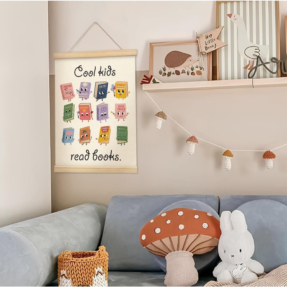 Cartel de Pared Cool Kids Read Books con Colgador de Madera 30x40 cm