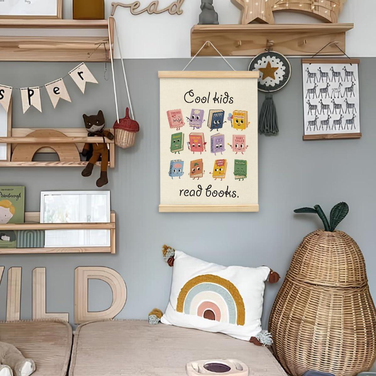 Cartel de Pared Cool Kids Read Books con Colgador de Madera 30x40 cm