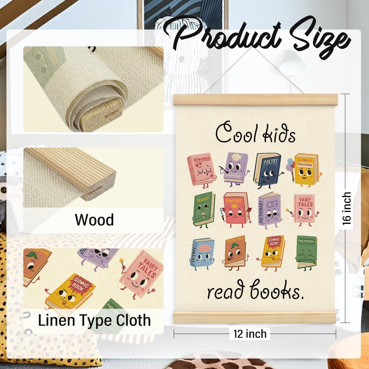 Cartel de Pared Cool Kids Read Books con Colgador de Madera 30x40 cm