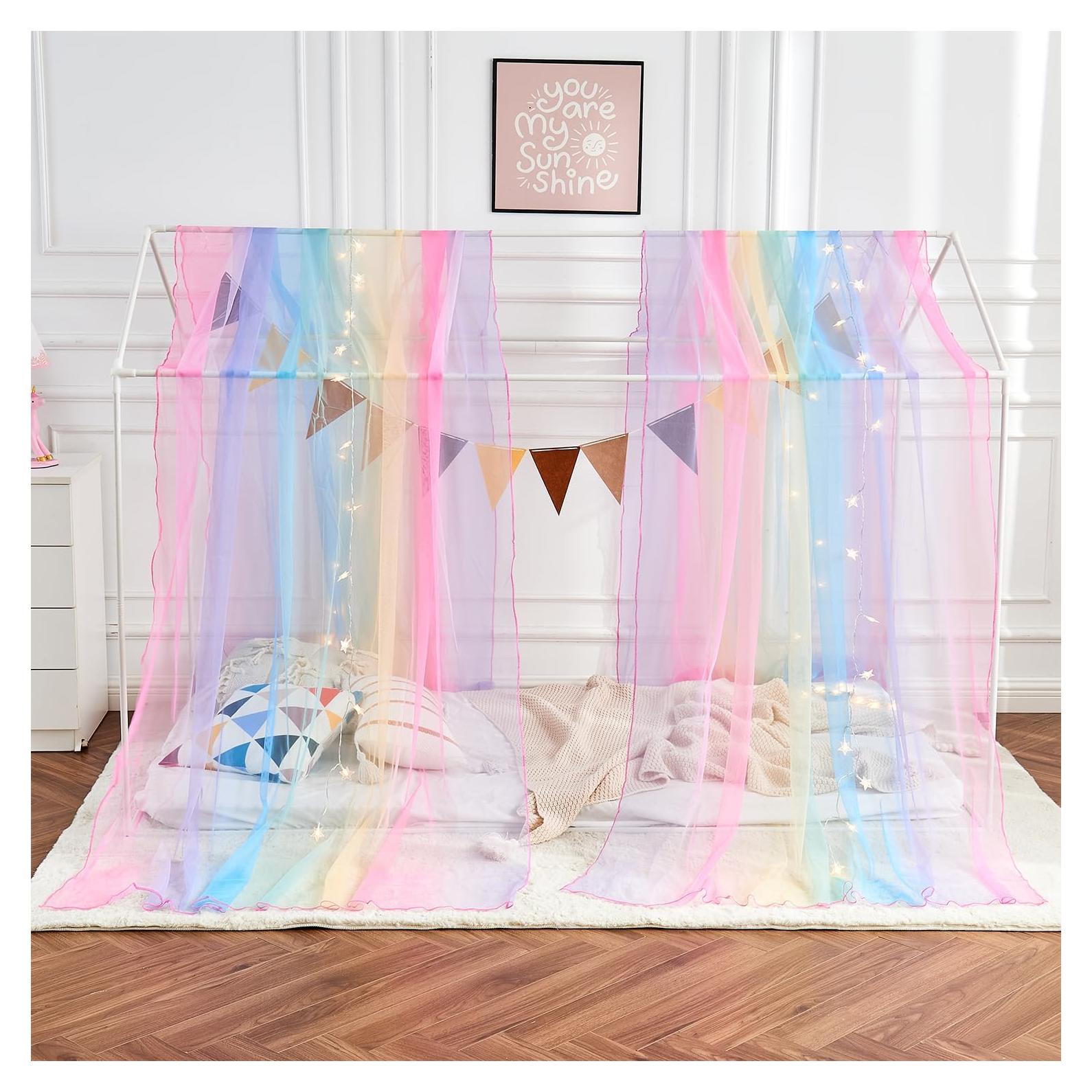 Dosel de Cama para Niñas WANFASO con Cortinas y Luces 190x160cm