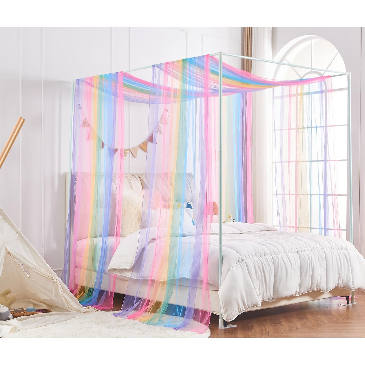 Dosel de Cama para Niñas WANFASO con Cortinas y Luces 190x160cm