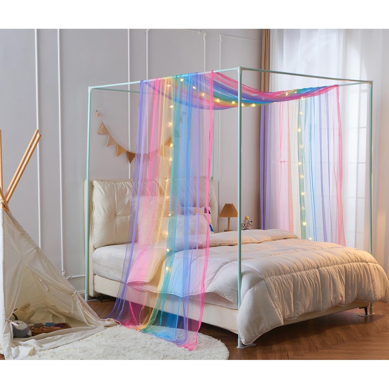 Dosel de Cama para Niñas WANFASO con Cortinas y Luces 190x160cm