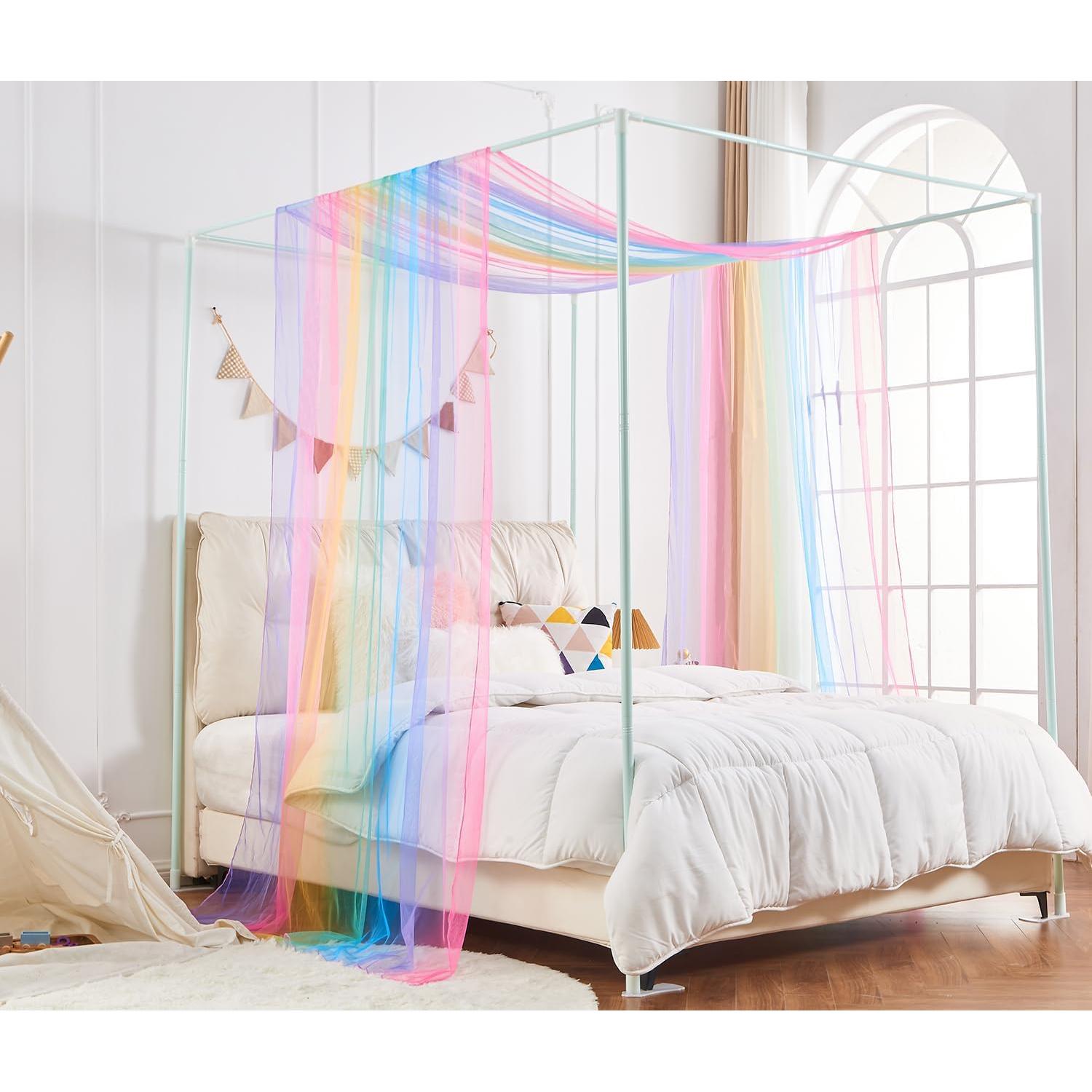 Dosel de Cama para Niñas WANFASO con Cortinas y Luces 190x160cm