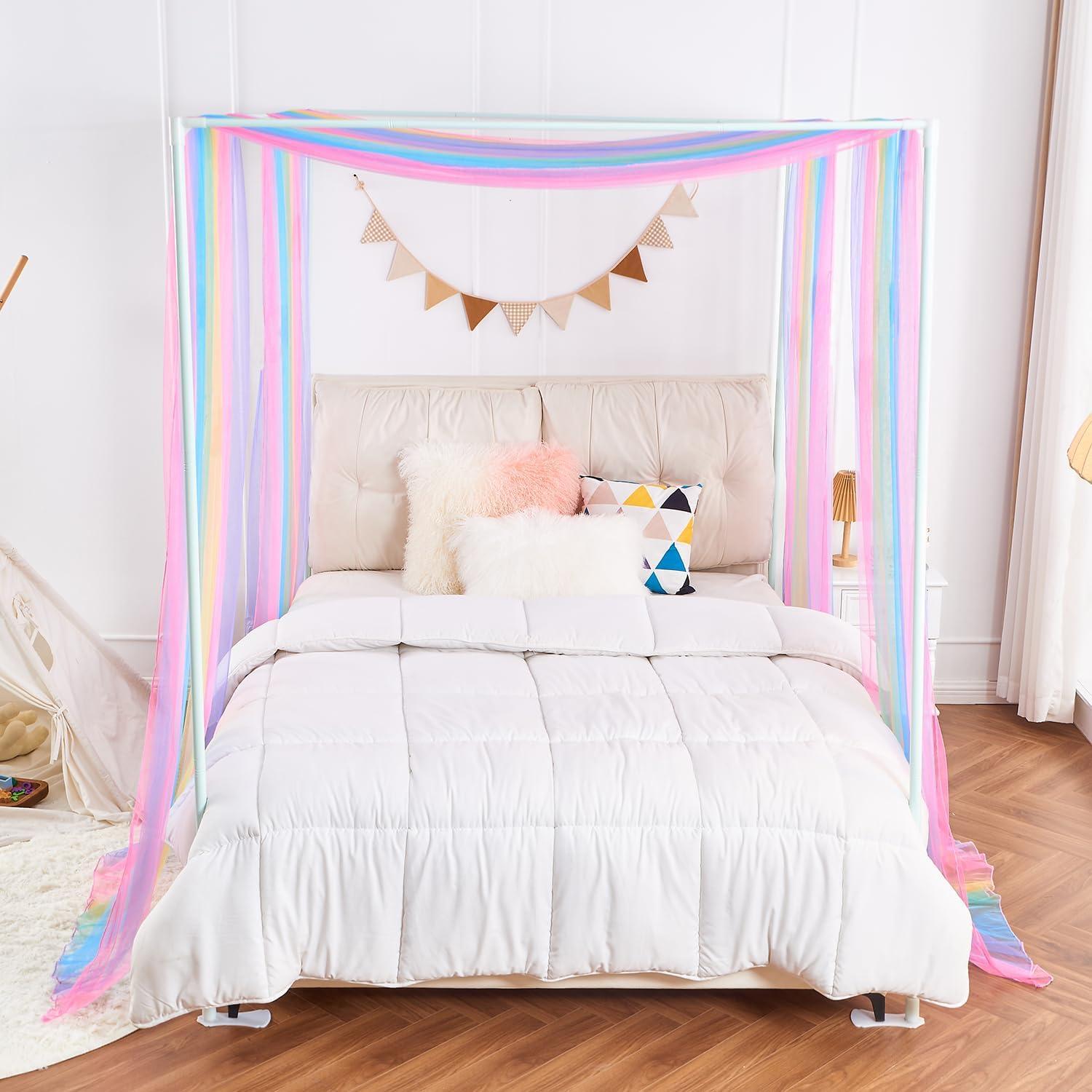 Dosel de Cama para Niñas WANFASO con Cortinas y Luces 190x160cm