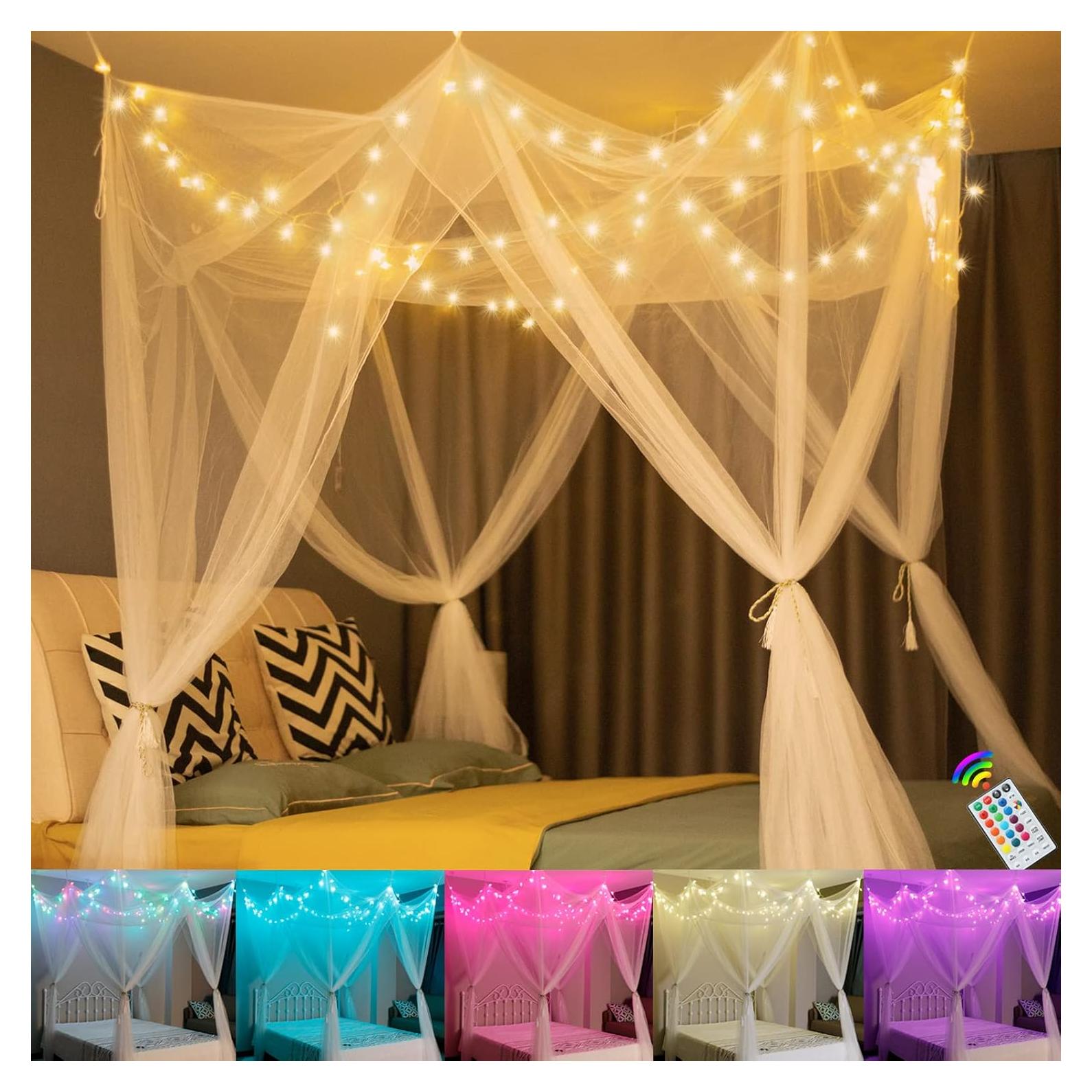Dosel de Cama Blanco con Luces LED de 24 Colores OYCBUZO