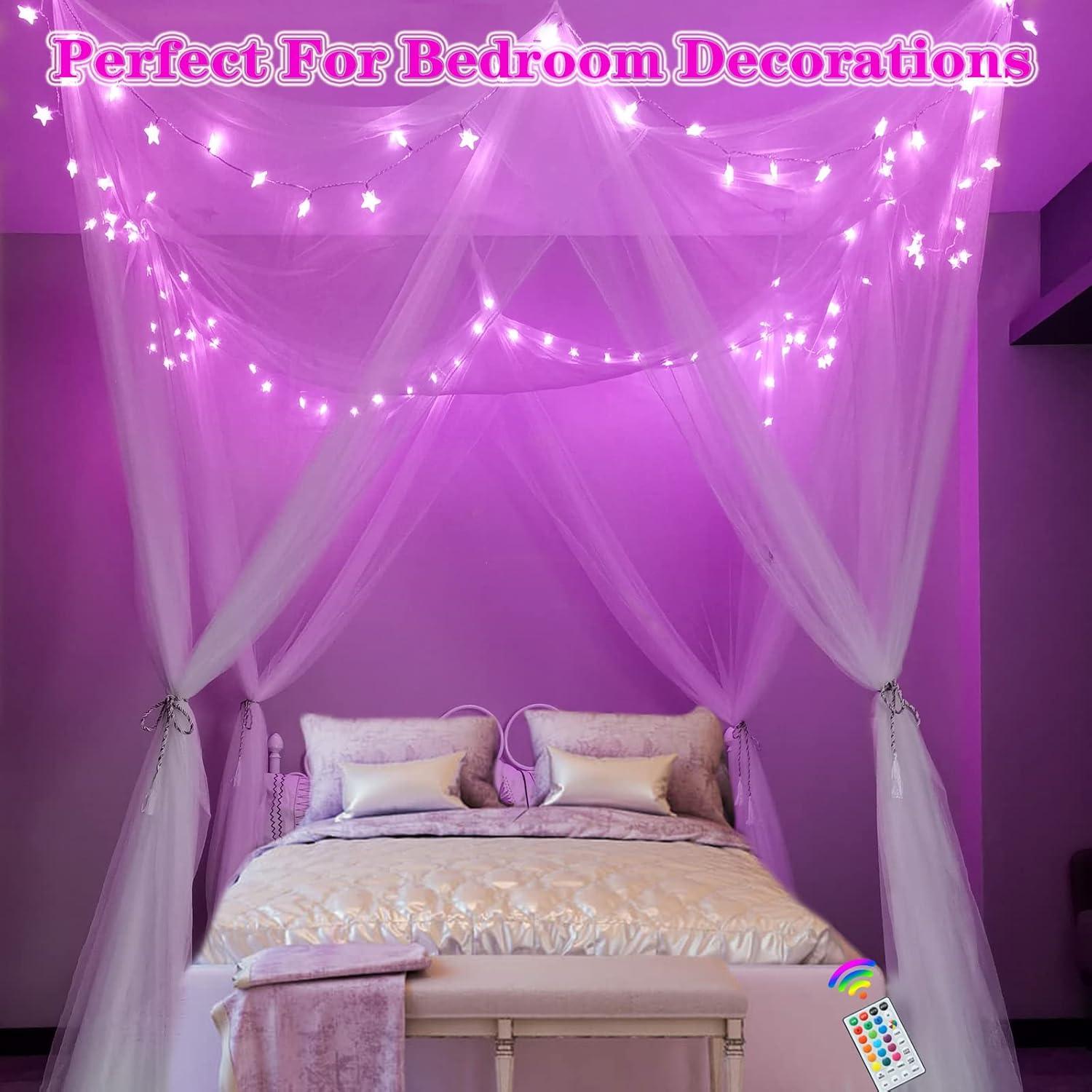 Dosel de Cama Blanco con Luces LED de 24 Colores OYCBUZO
