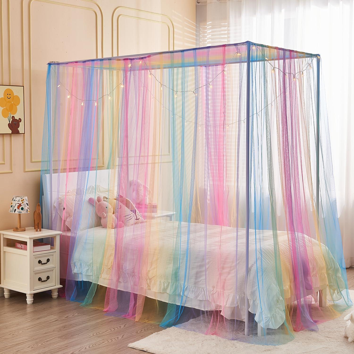 Dosel Arcoíris JQWUPUP para Cama Individual con Cortinas y Estrellas