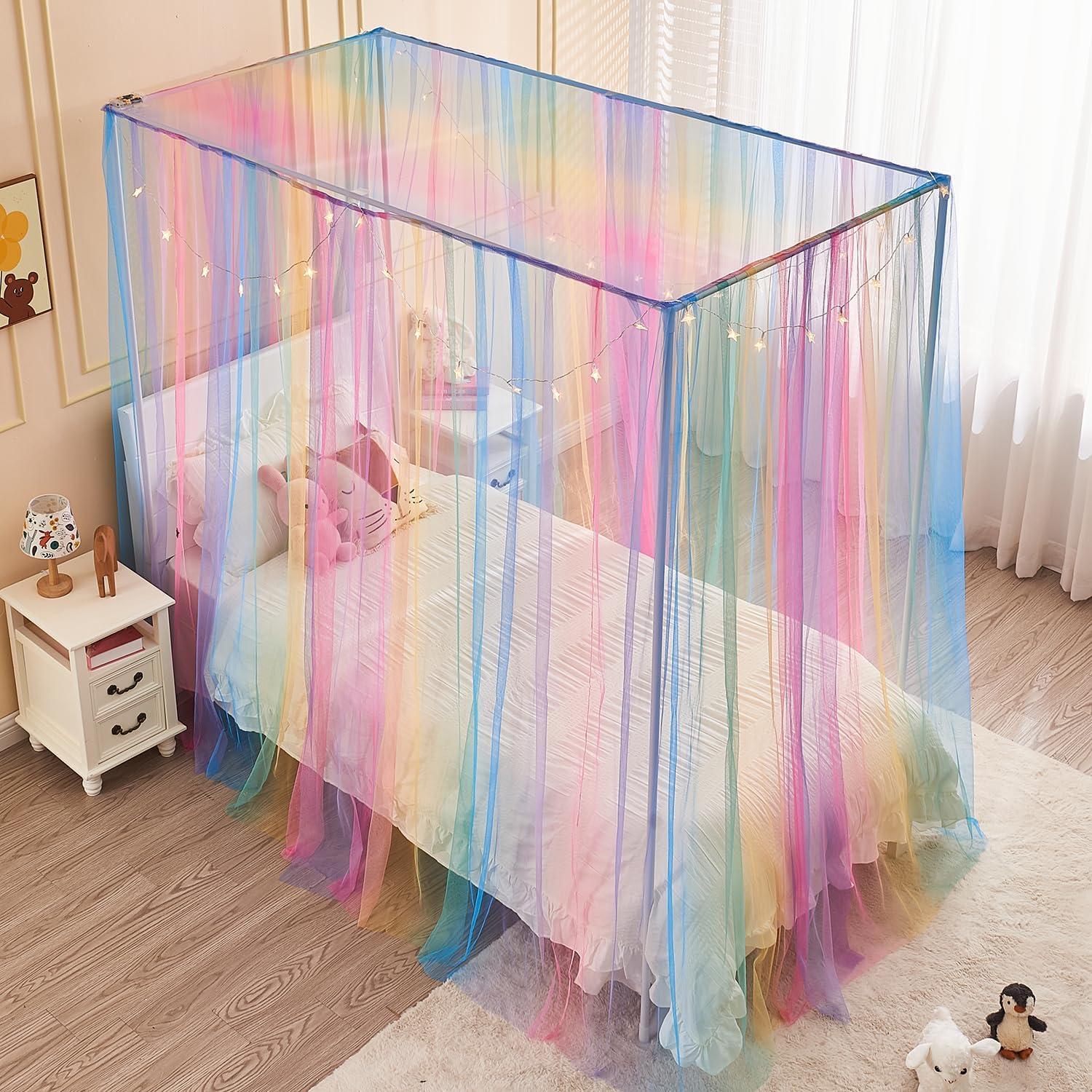Dosel Arcoíris JQWUPUP para Cama Individual con Cortinas y Estrellas