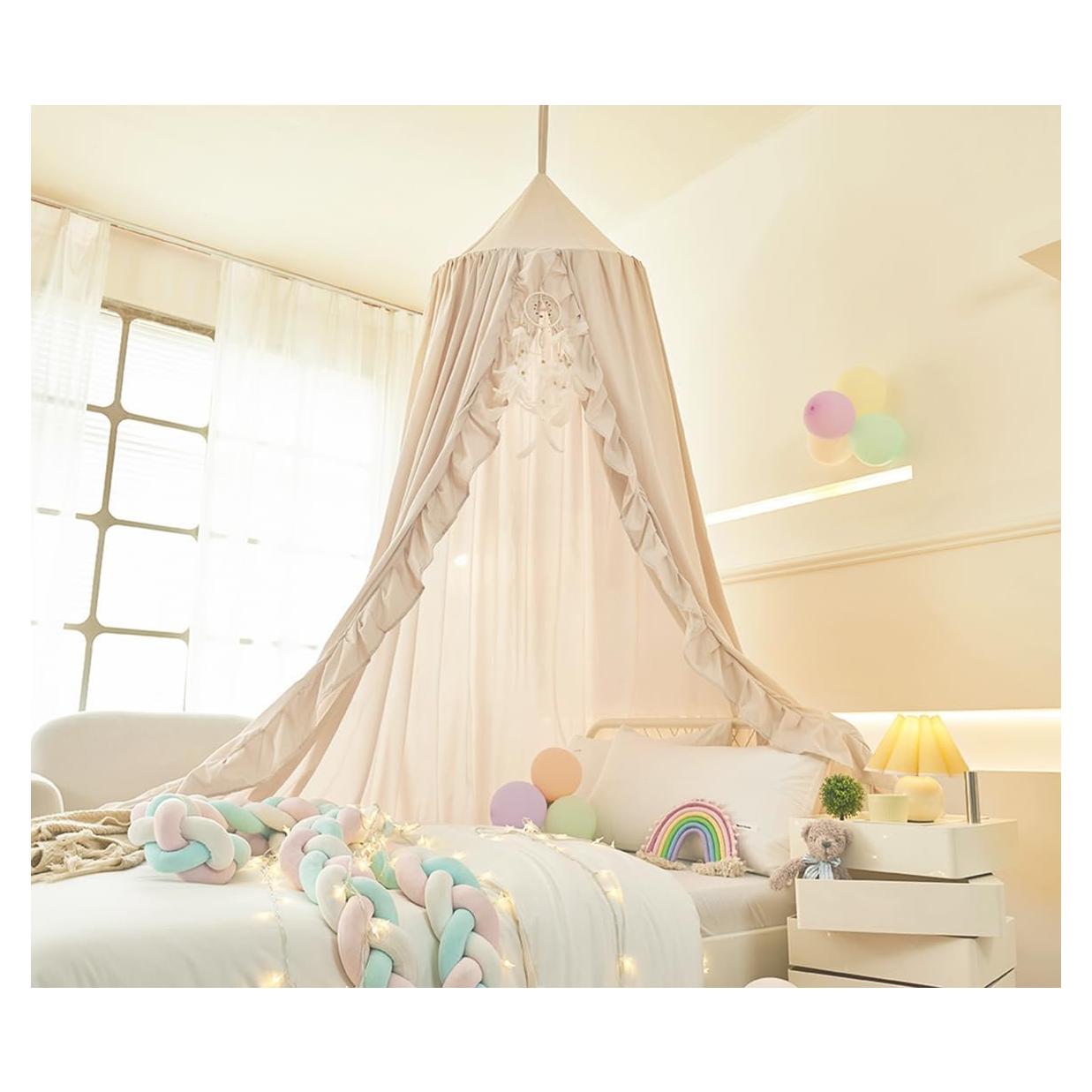 Dosel de Cama Mengersi para Niñas Marfil 240 cm con Volantes