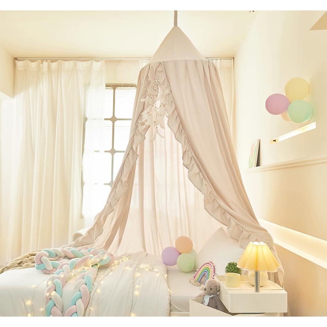 Dosel de Cama Mengersi para Niñas Marfil 240 cm con Volantes