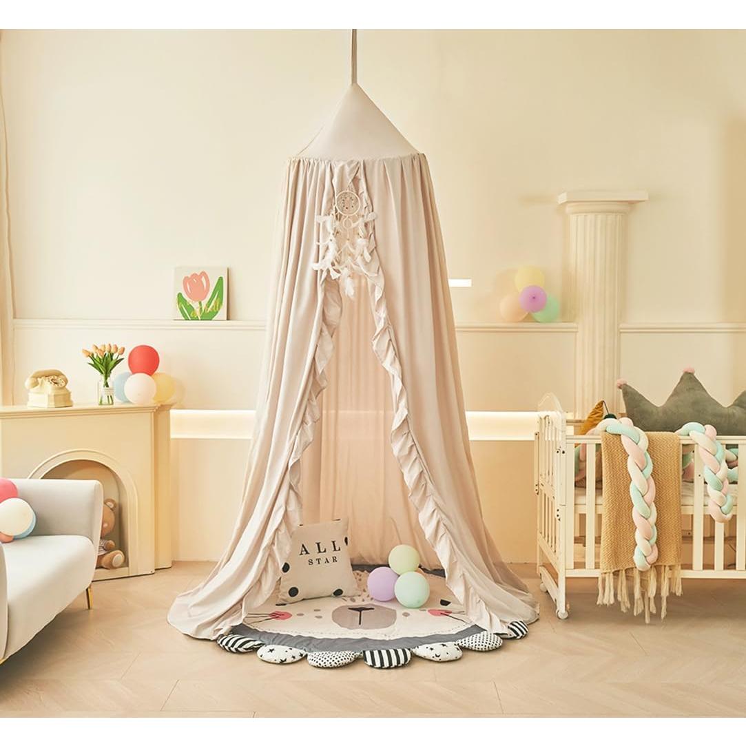 Dosel de Cama Mengersi para Niñas Marfil 240 cm con Volantes