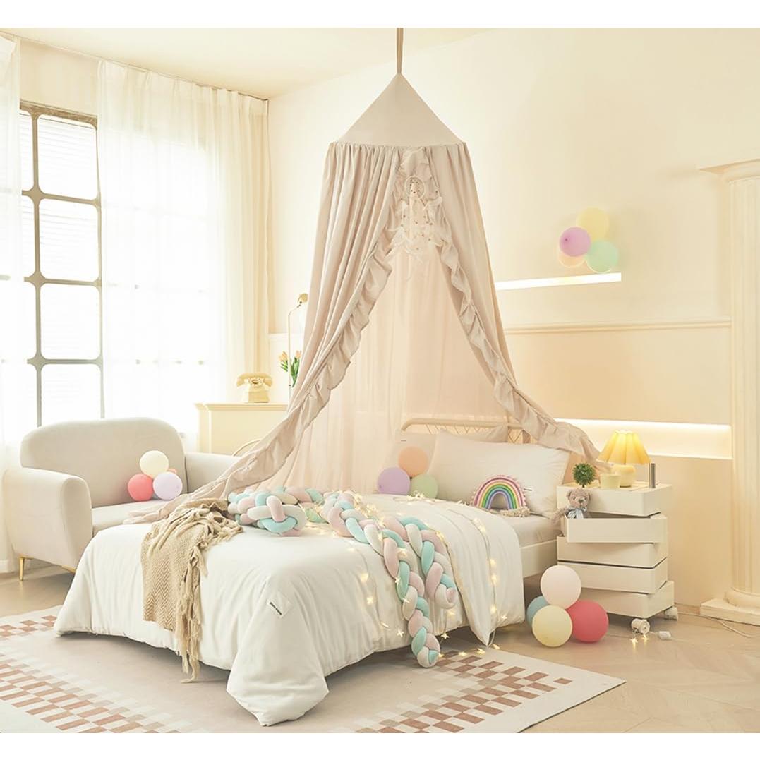 Dosel de Cama Mengersi para Niñas Marfil 240 cm con Volantes