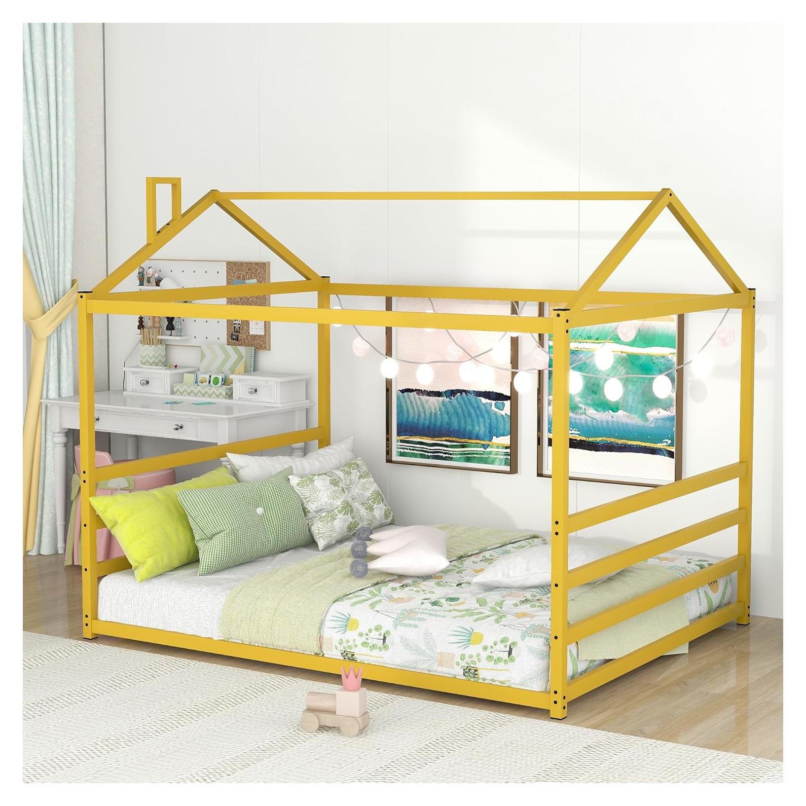Cama de Piso Montessori Bellemave Queen Metal Dorada