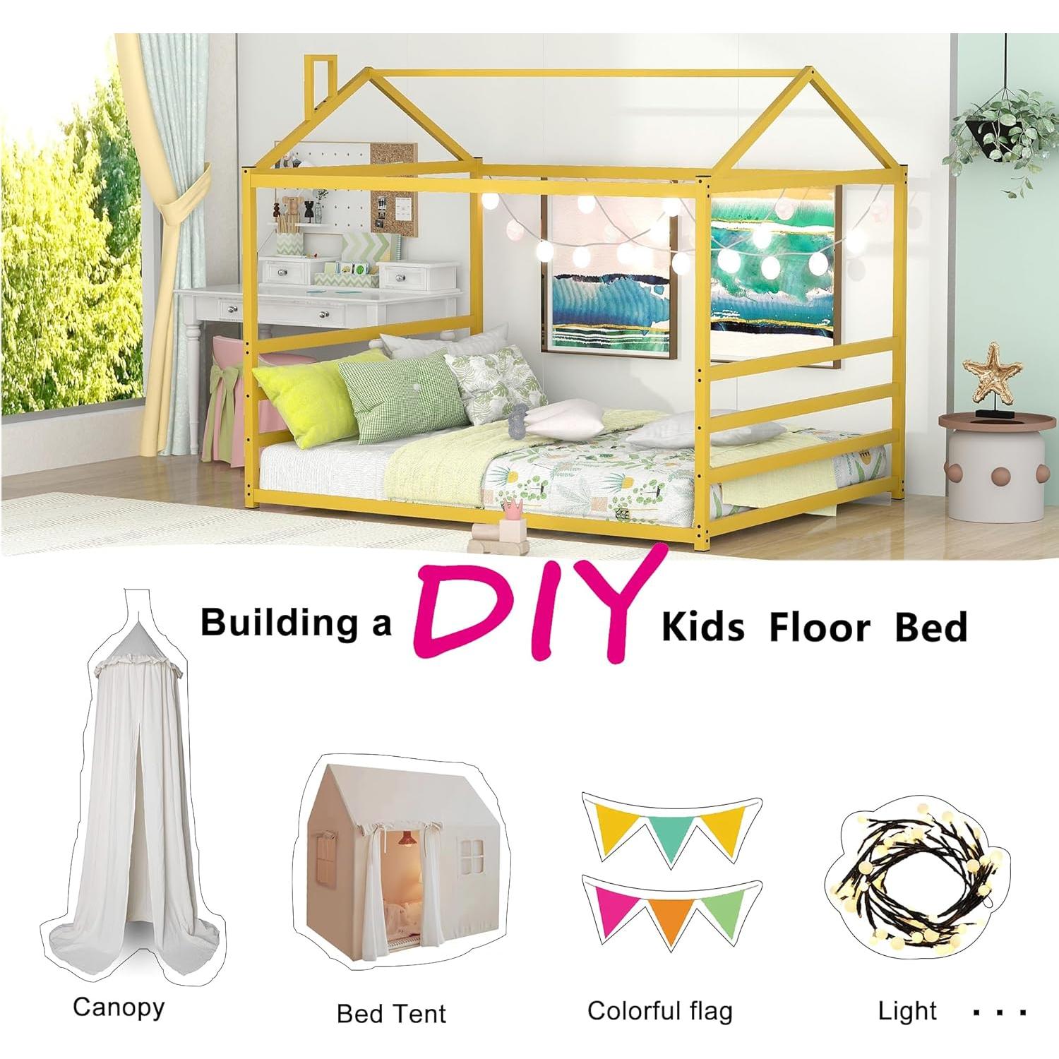 Cama de Piso Montessori Bellemave Queen Metal Dorada