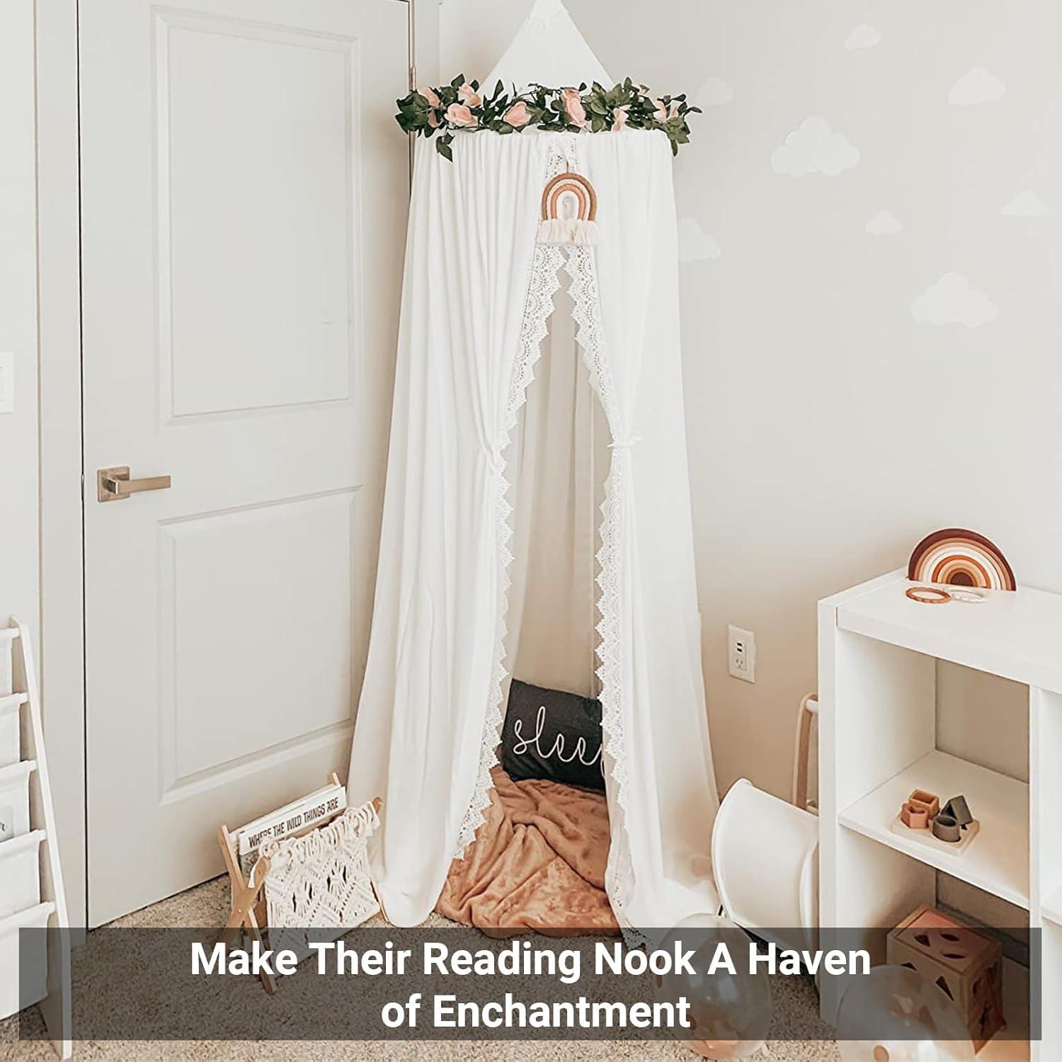 Dosel Infantil OldPAPA con Red de Mosquito y Pom Pom, Blanco