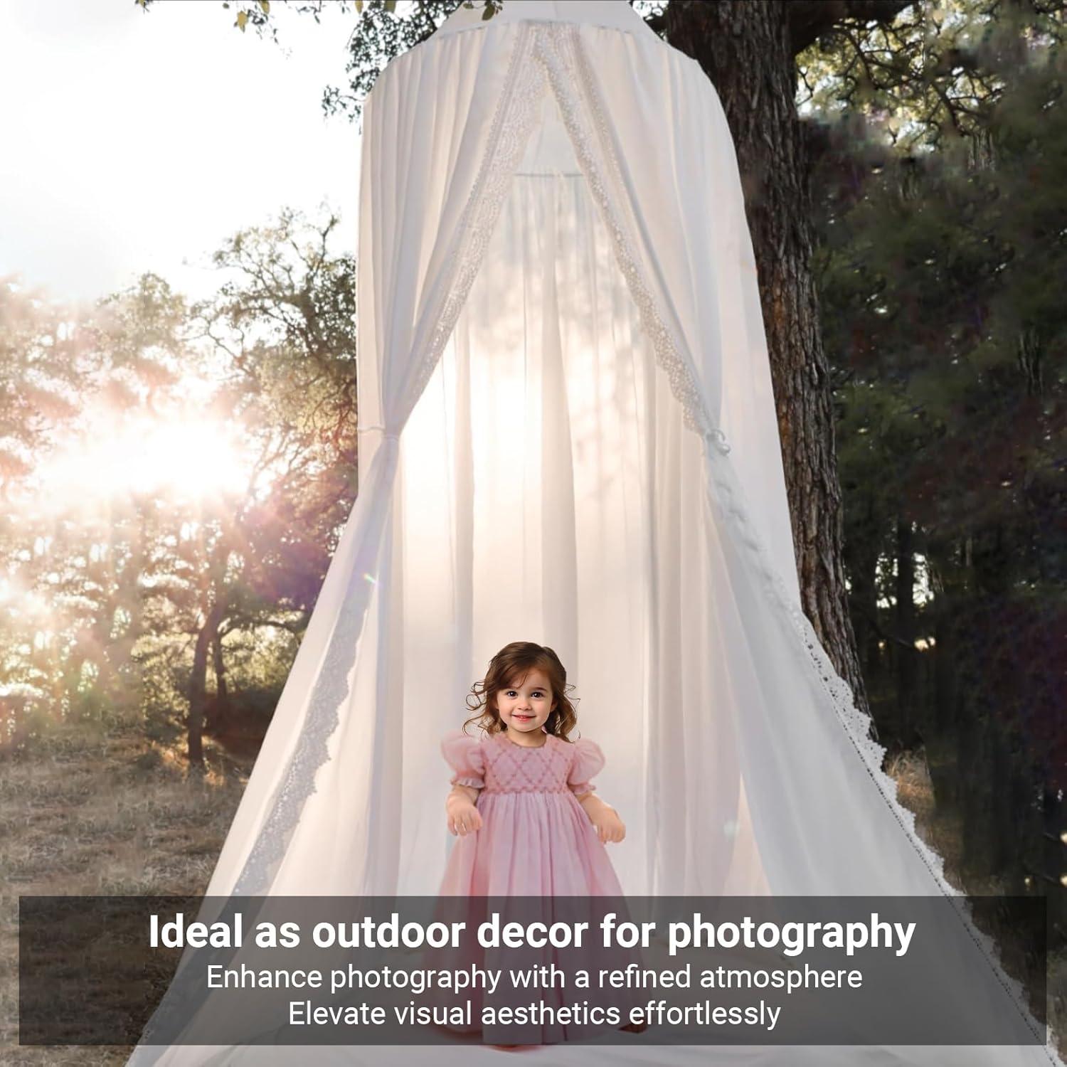 Dosel Infantil OldPAPA con Red de Mosquito y Pom Pom, Blanco