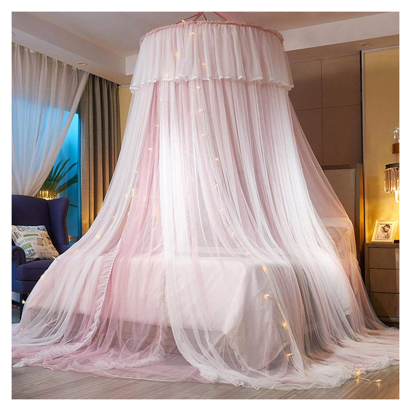 Dosel de Cama Princesa VETHIN Rosa/Blanco 279.4 cm